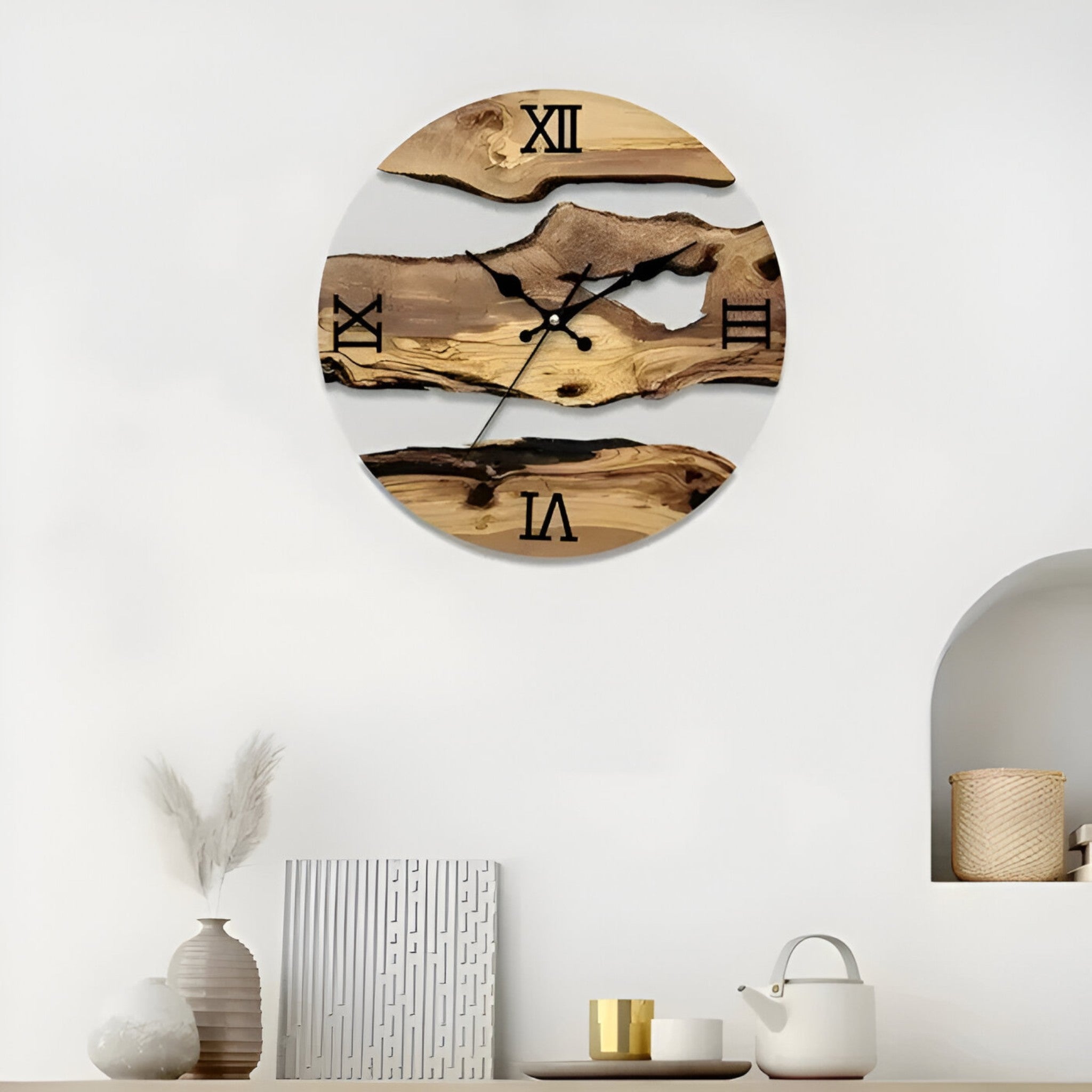 Alaric | Minimalistische wandklok met houten accent
