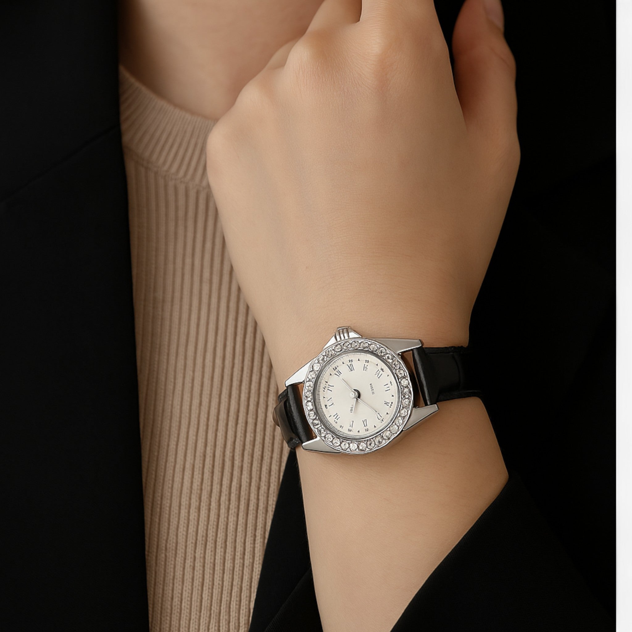Gemma | Groen leren horloge met sprankelende diamanten