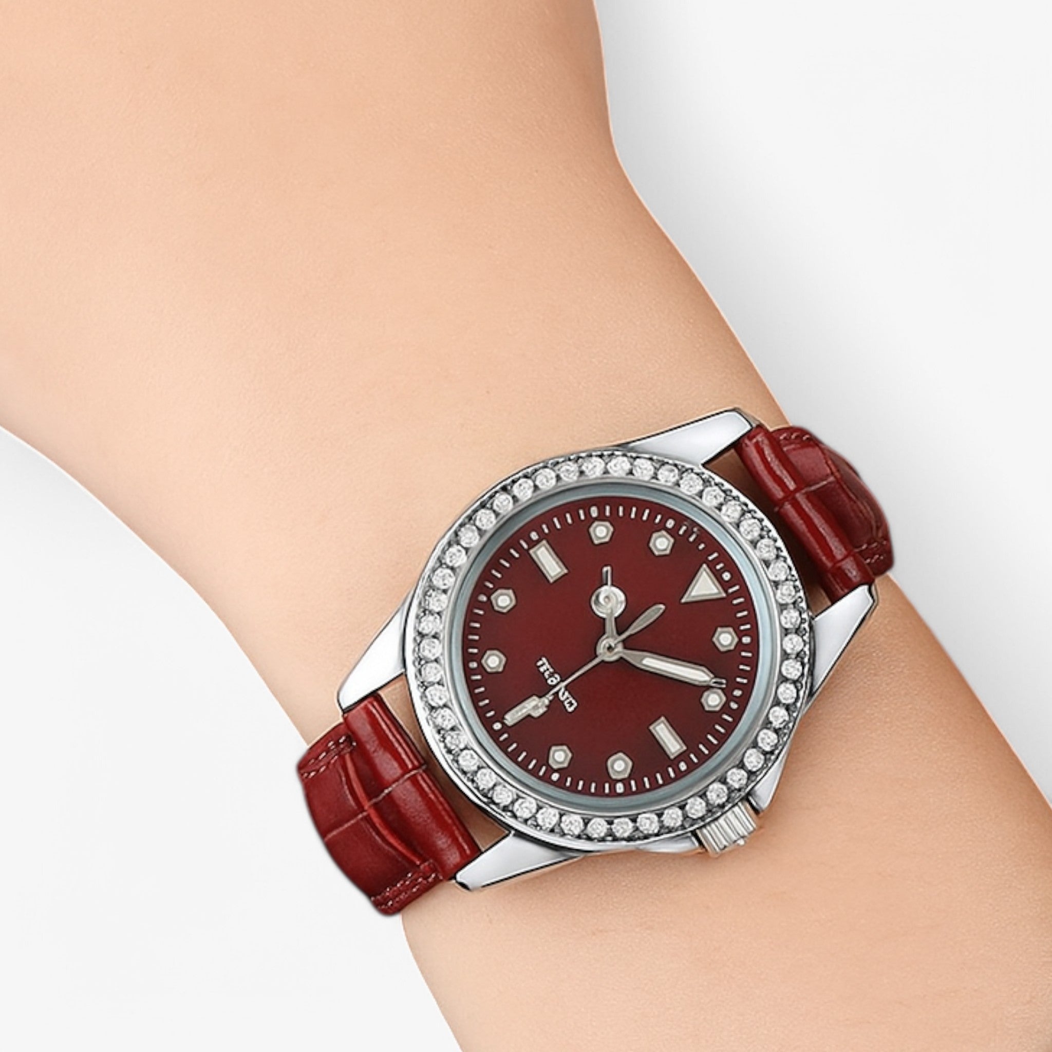 Gemma | Groen leren horloge met sprankelende diamanten