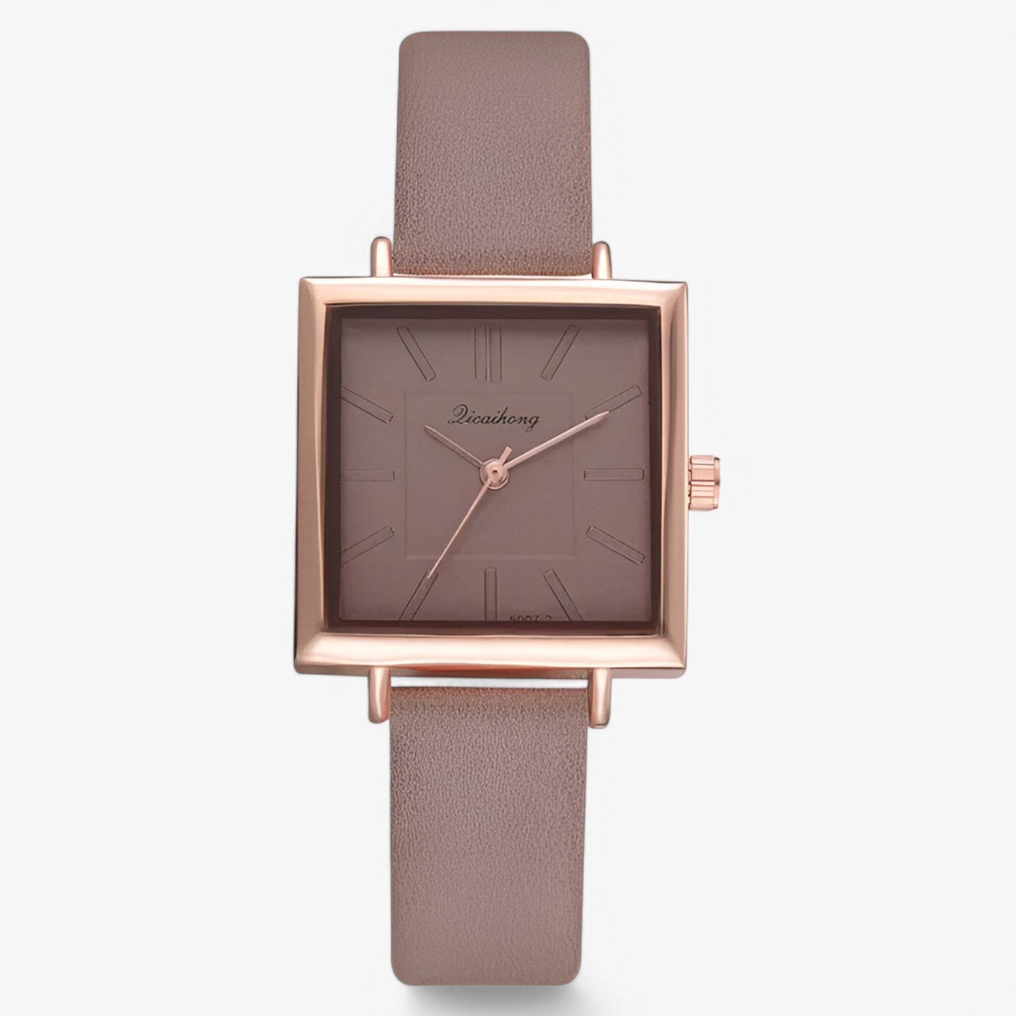 Belle | Roségouden dameshorloge met leren band en quartz uurwerk