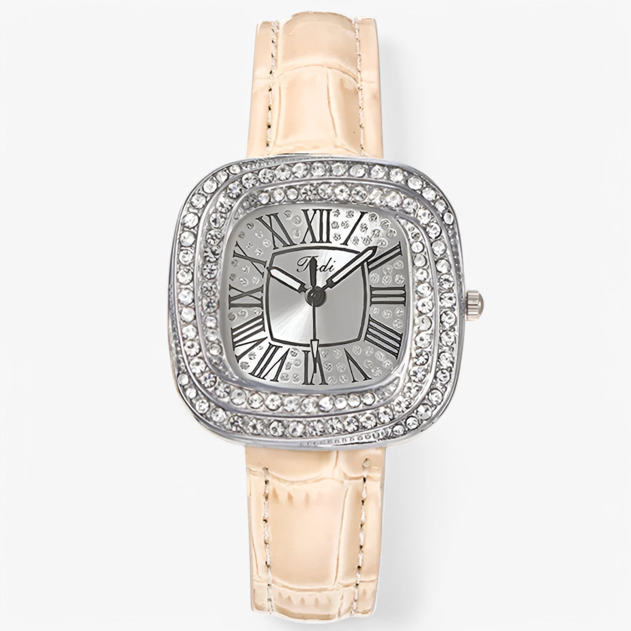 Stella – Elegant dameshorloge met groene leren diamanten