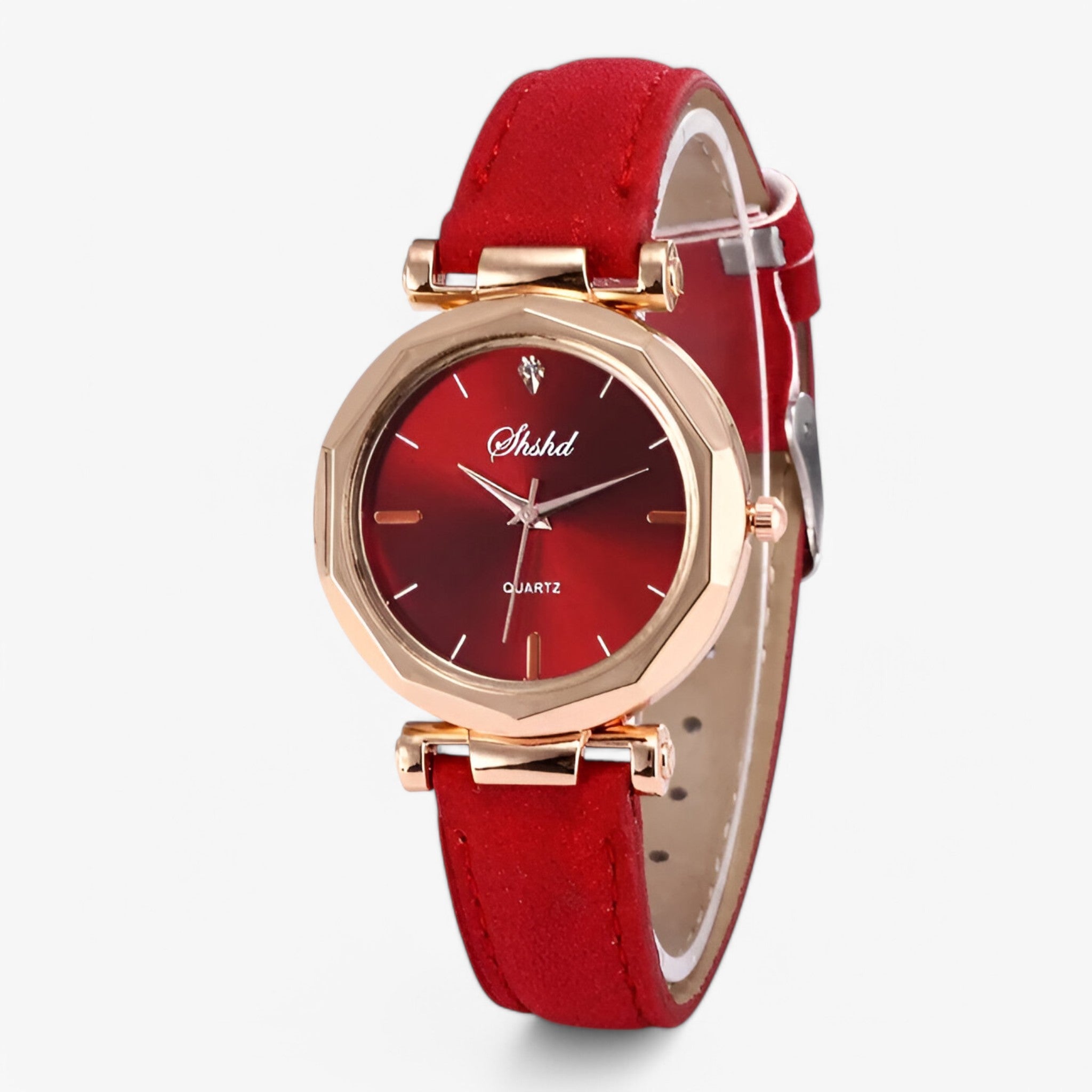 Aria | Leren dameshorloge met kristallen en quartz uurwerk
