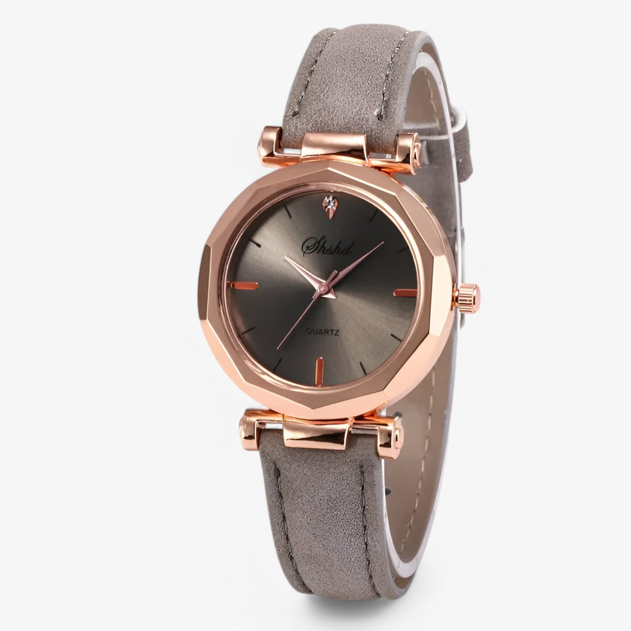 Aria | Leren dameshorloge met kristallen en quartz uurwerk