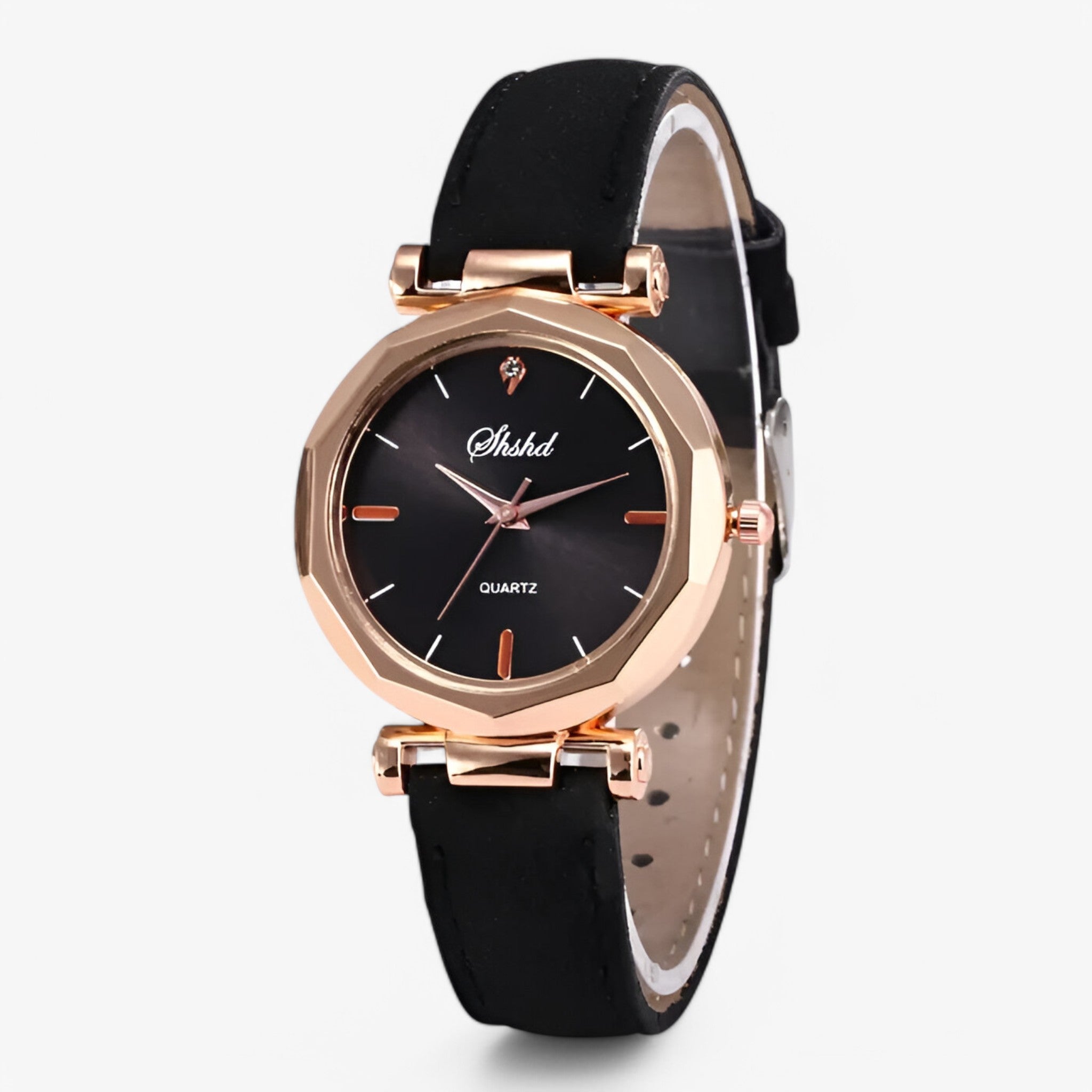 Aria | Leren dameshorloge met kristallen en quartz uurwerk