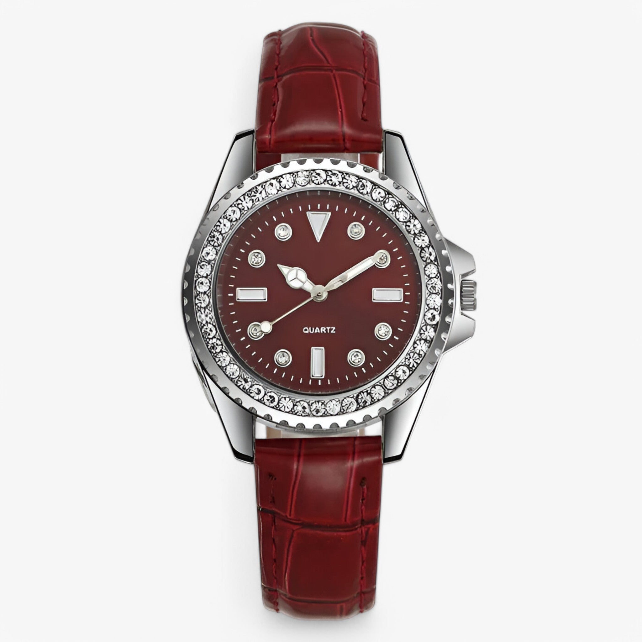 Dalia | Dameshorloge met groene leren band en diamantaccenten