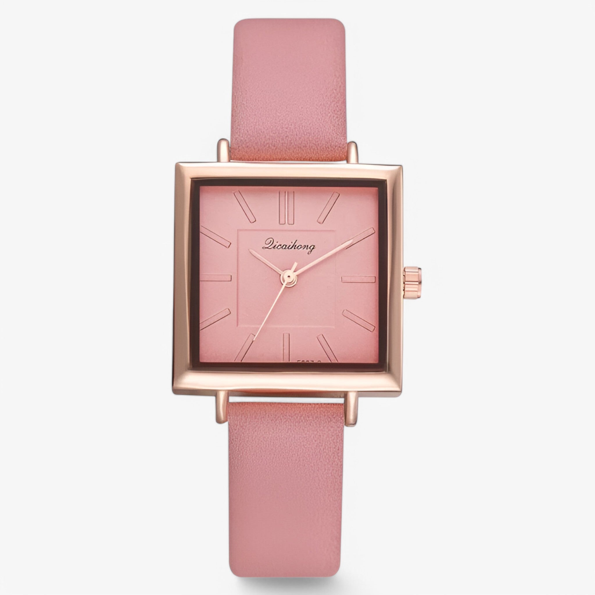 Belle | Roségouden dameshorloge met leren band en quartz uurwerk