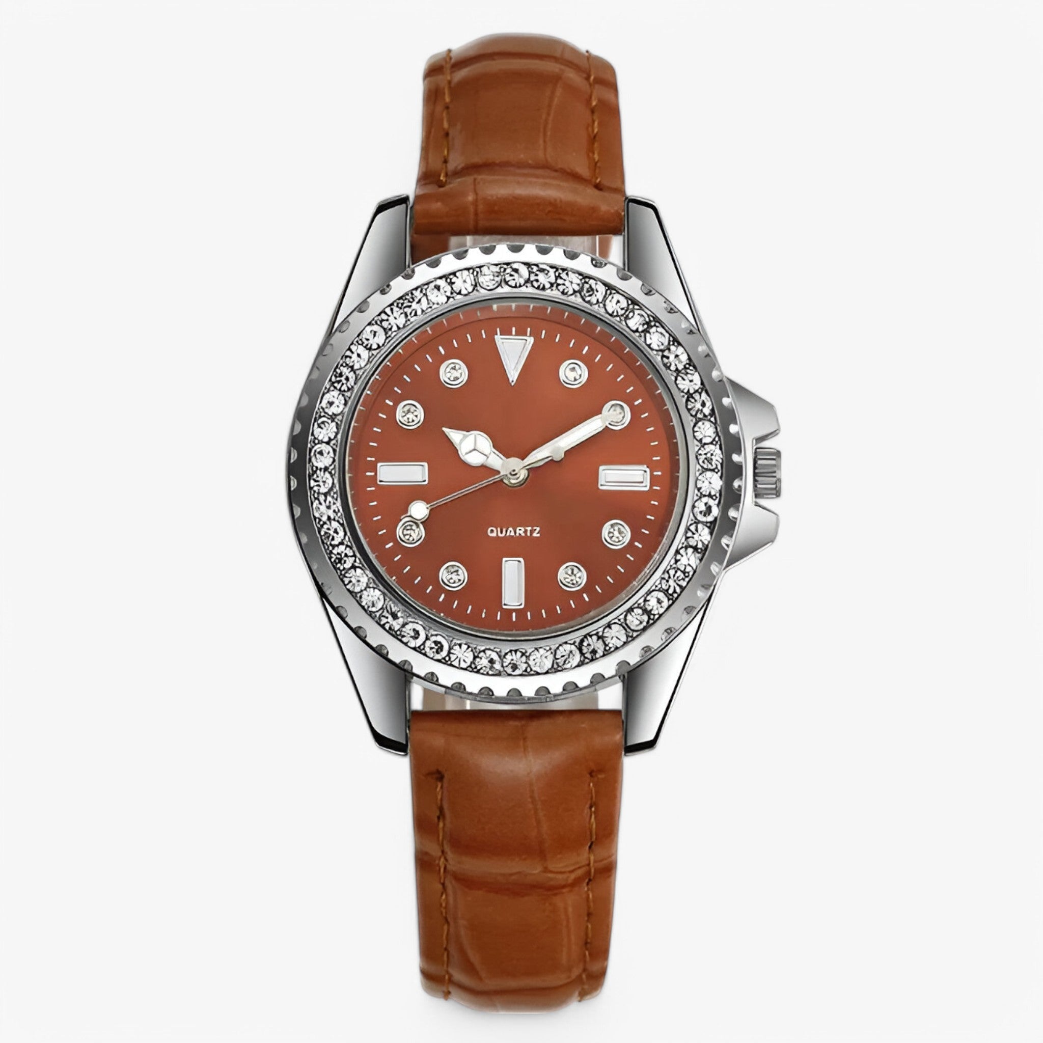 Dalia | Dameshorloge met groene leren band en diamantaccenten