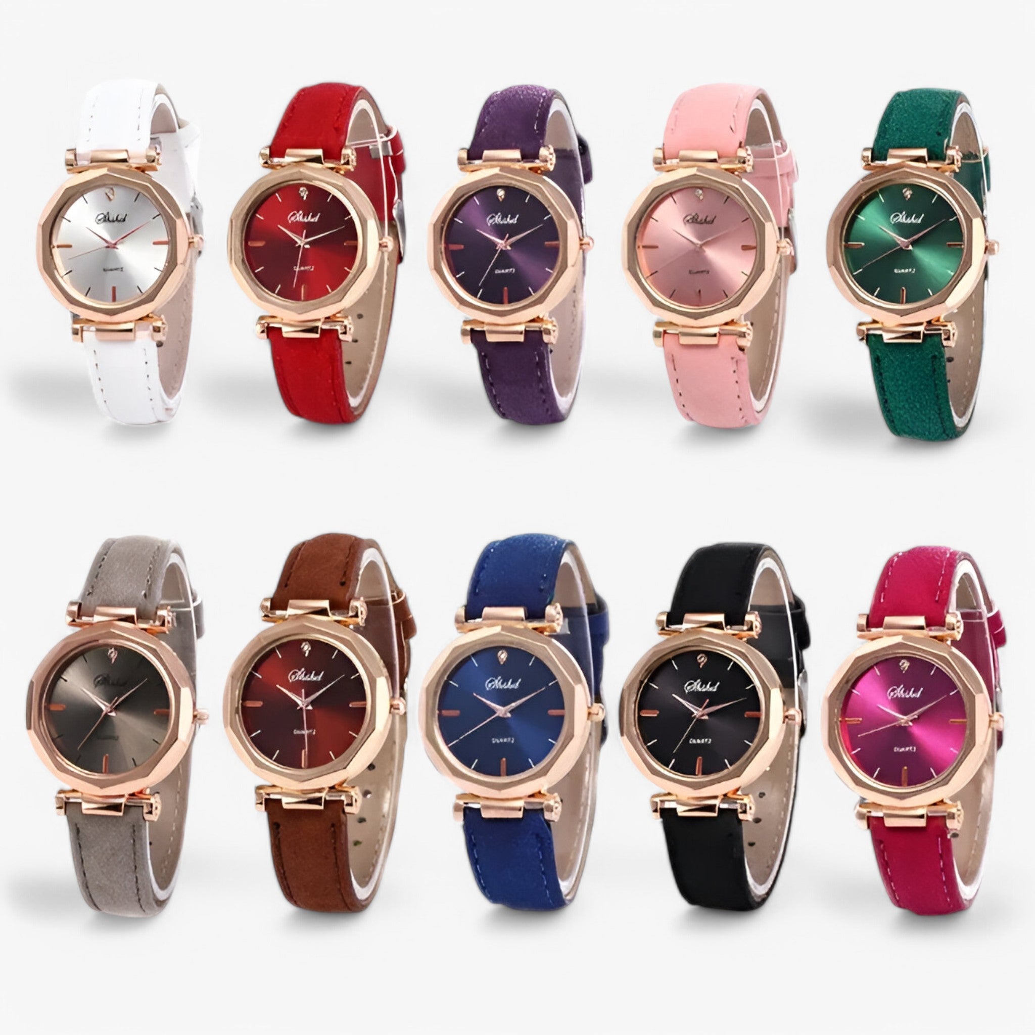 Aria | Leren dameshorloge met kristallen en quartz uurwerk