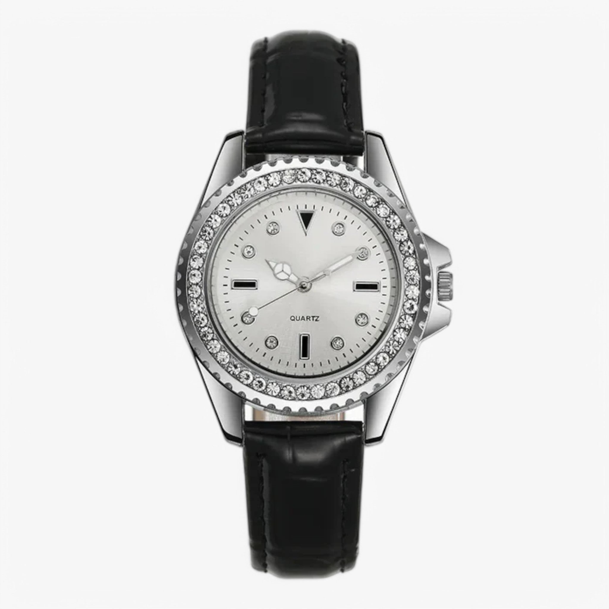 Gemma | Groen leren horloge met sprankelende diamanten