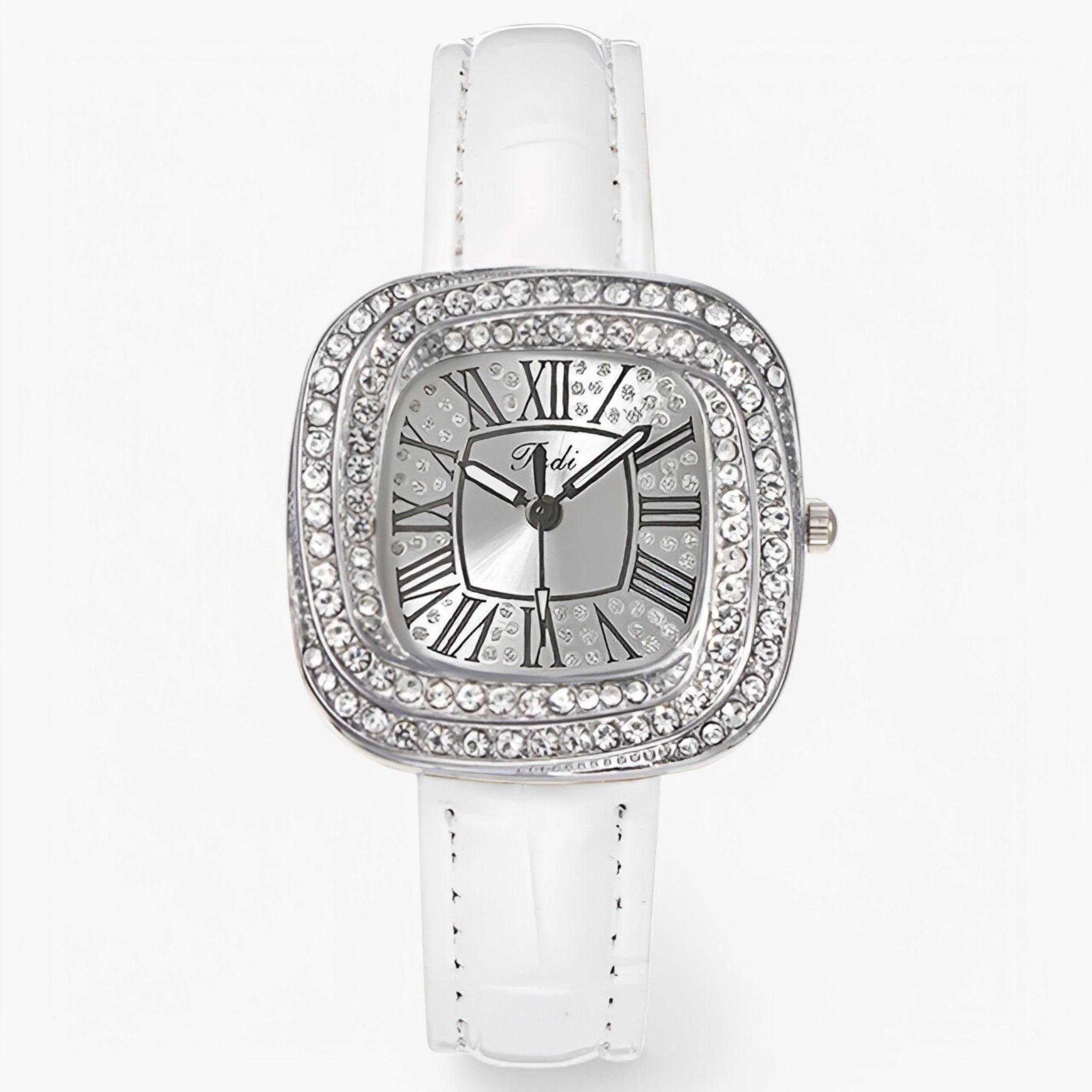 Stella – Elegant dameshorloge met groene leren diamanten