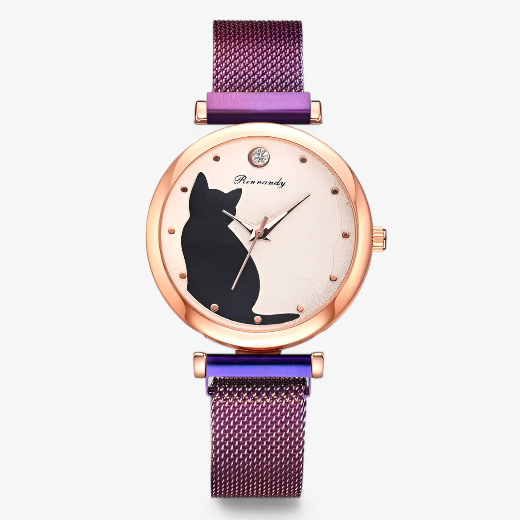 Skylar | Dameshorloge met kattenwijzerplaat en mesh band