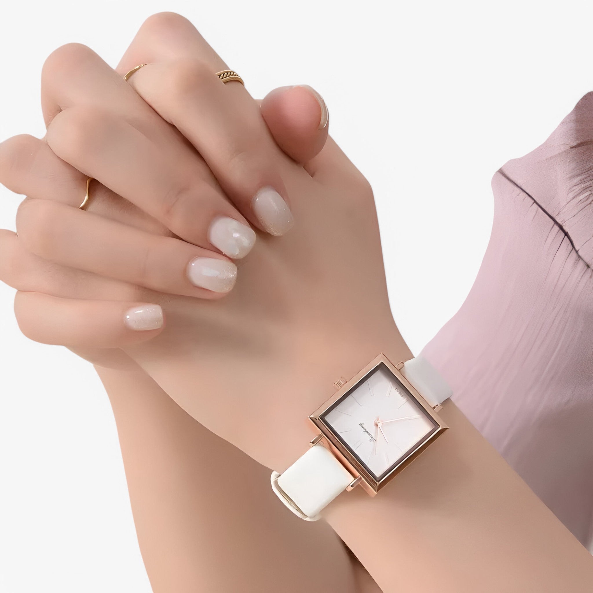 Belle | Roségouden dameshorloge met leren band en quartz uurwerk