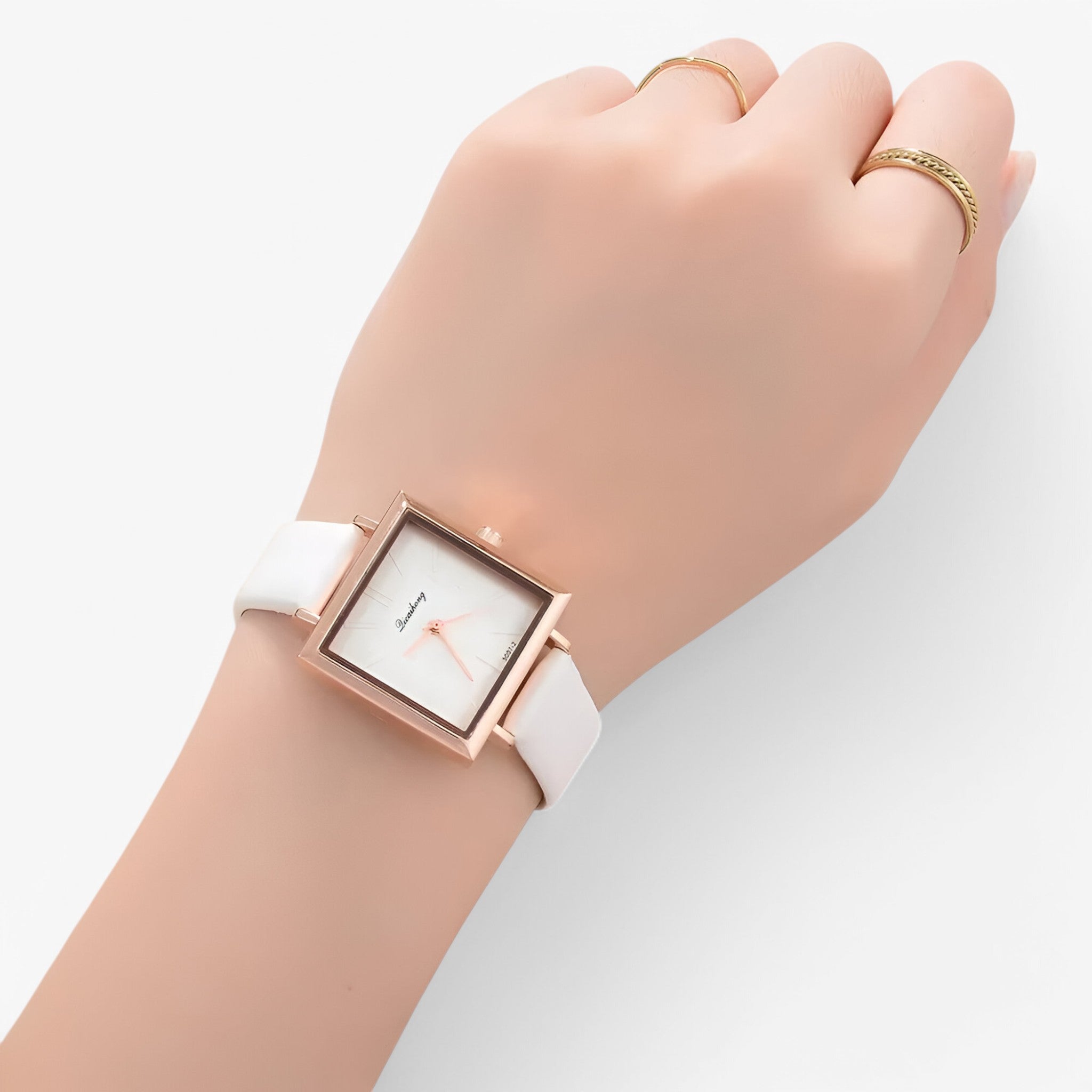 Belle | Roségouden dameshorloge met leren band en quartz uurwerk