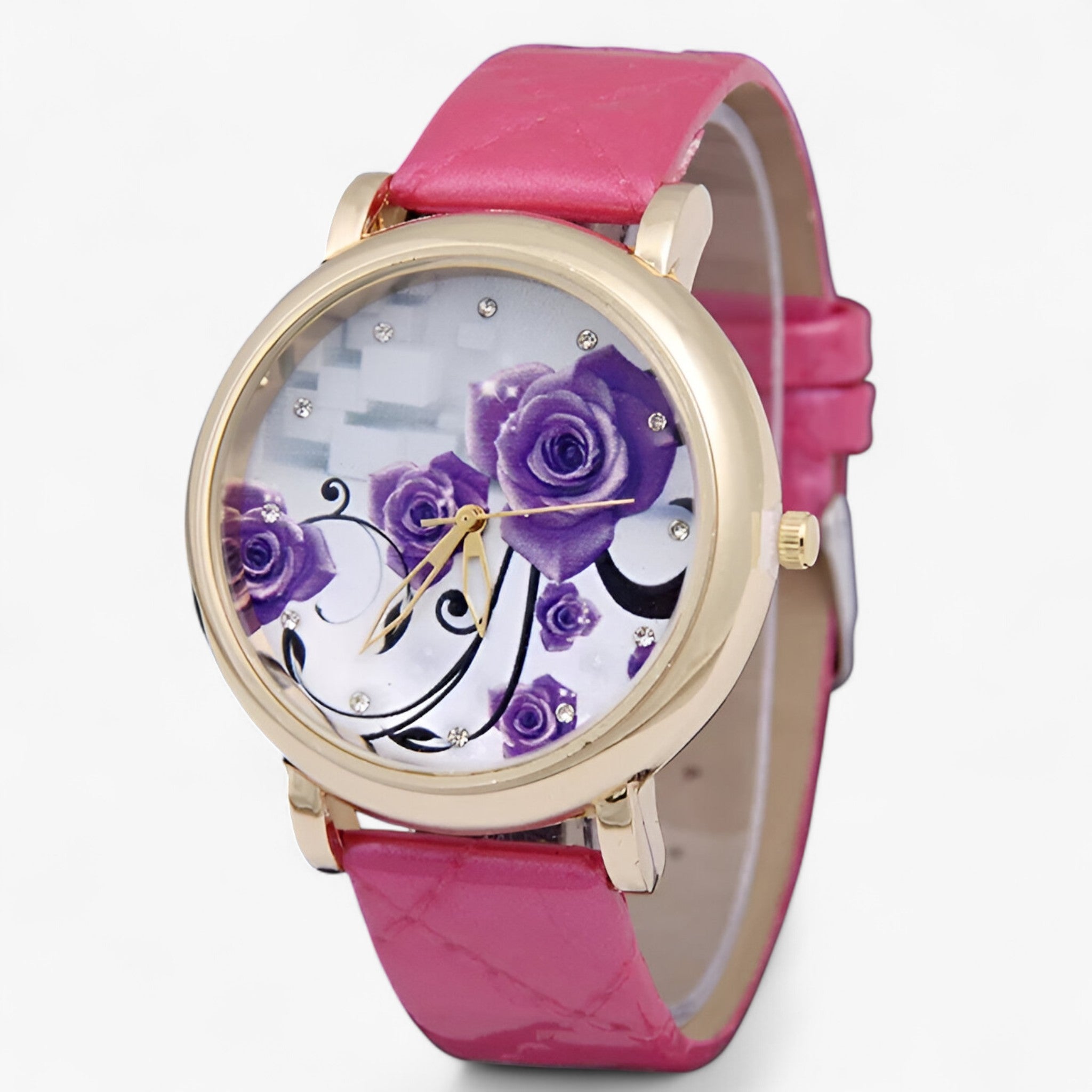 Zelda | Elegant quartzhorloge met bloemenleren band