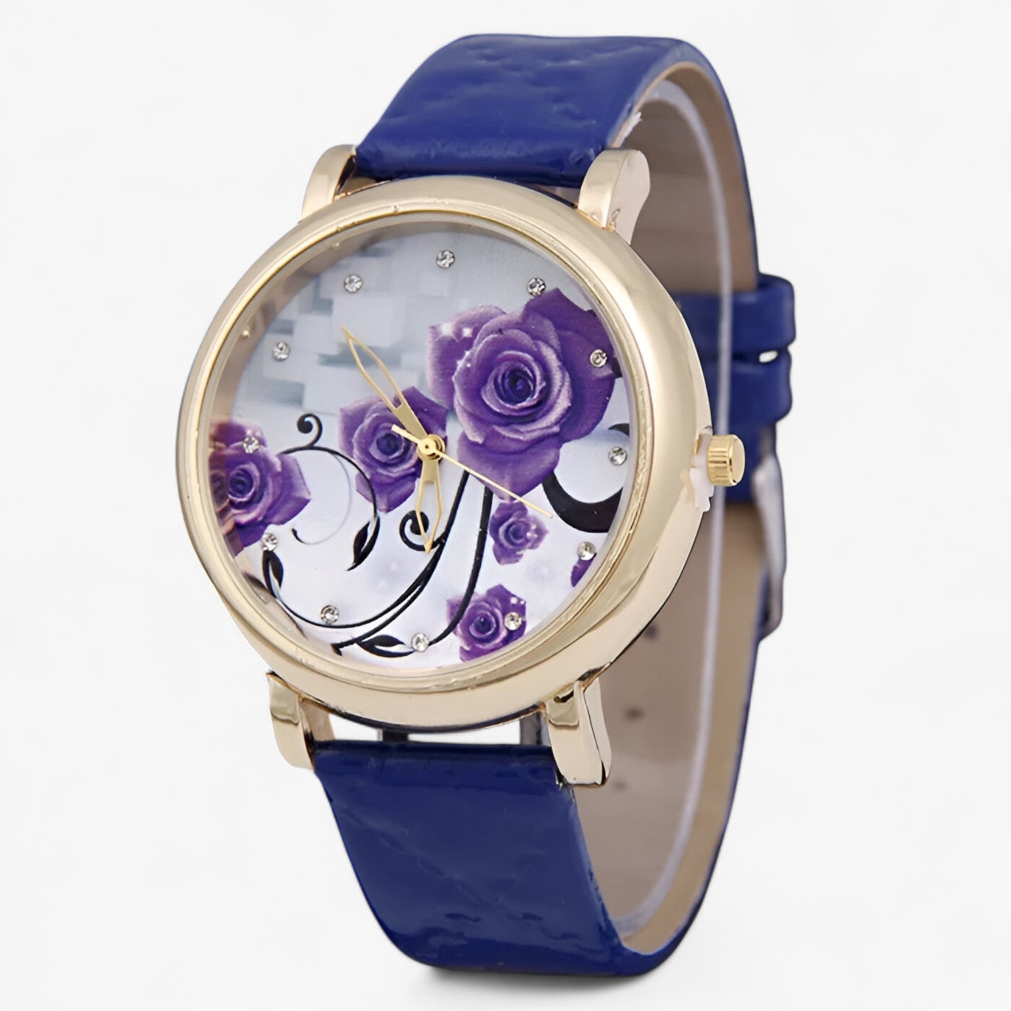 Zelda | Elegant quartzhorloge met bloemenleren band