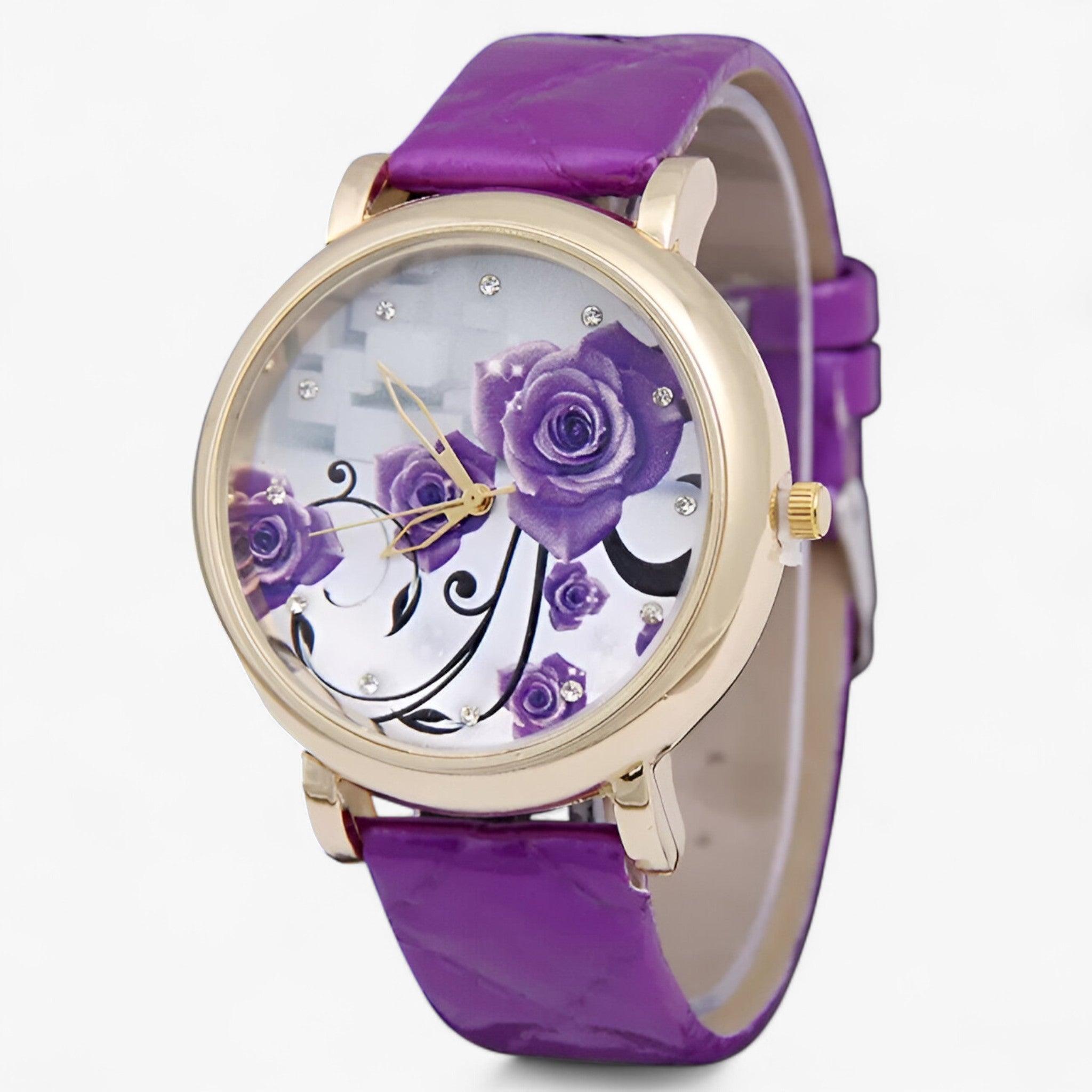 Zelda | Elegant quartzhorloge met bloemenleren band