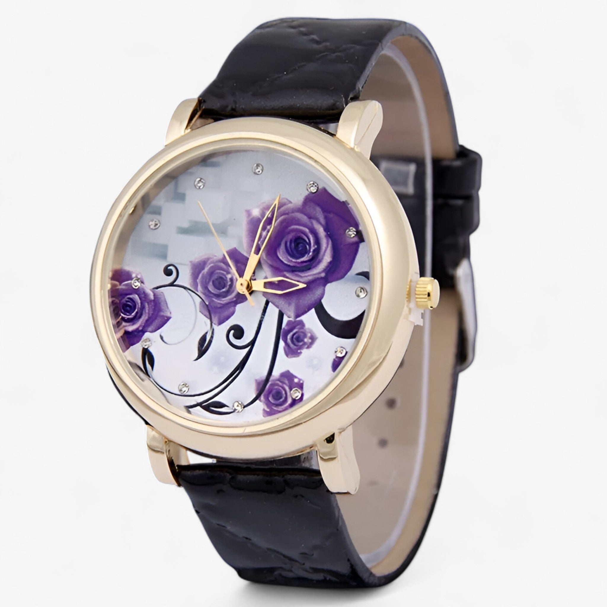 Zelda | Elegant quartzhorloge met bloemenleren band