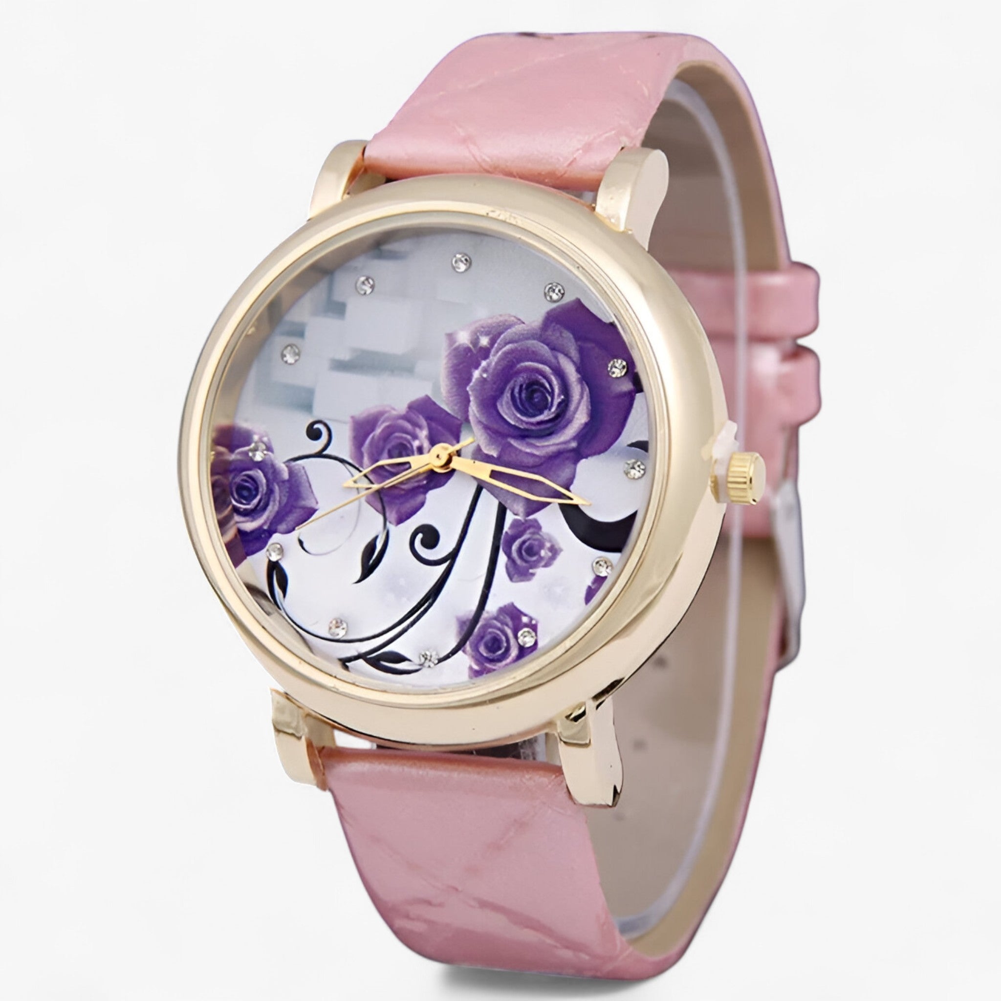 Zelda | Elegant quartzhorloge met bloemenleren band