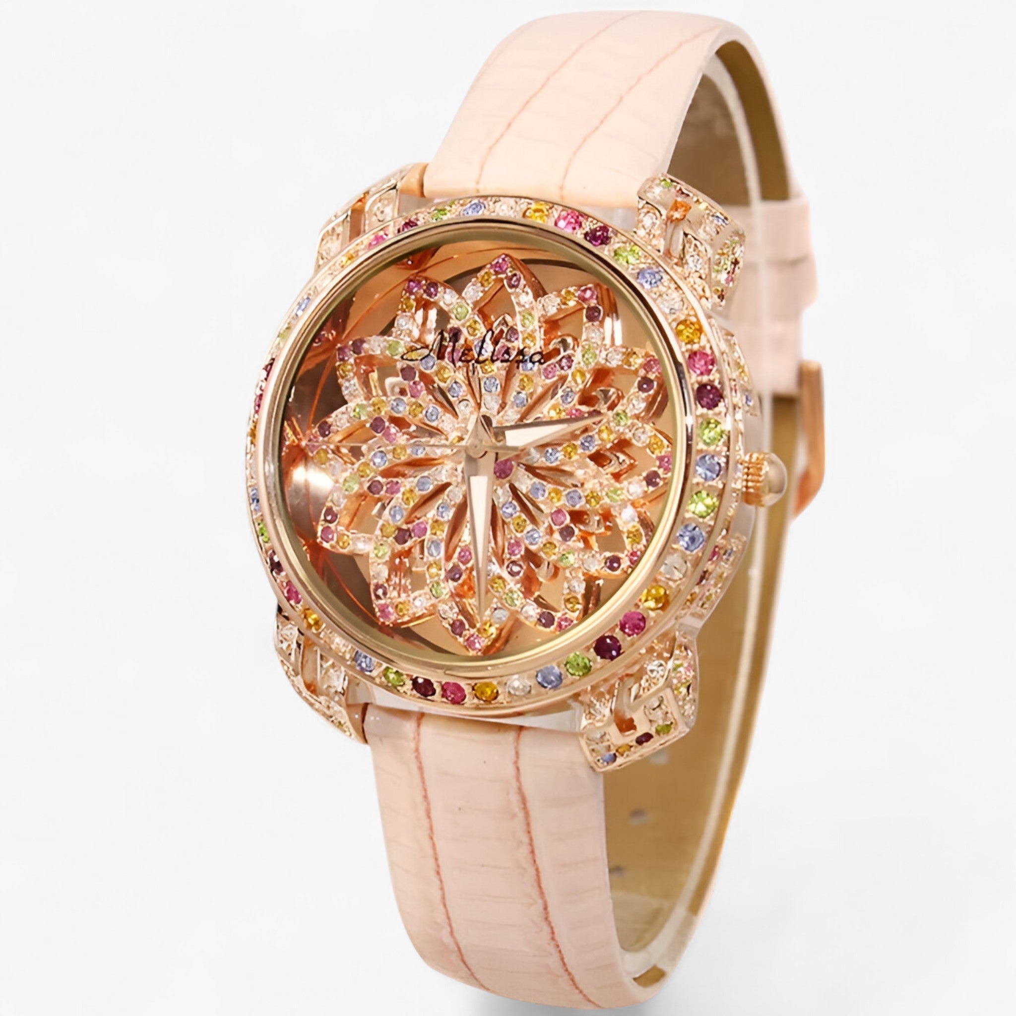Yolanda | Candy Crystal Quartz dameshorloge met leren band