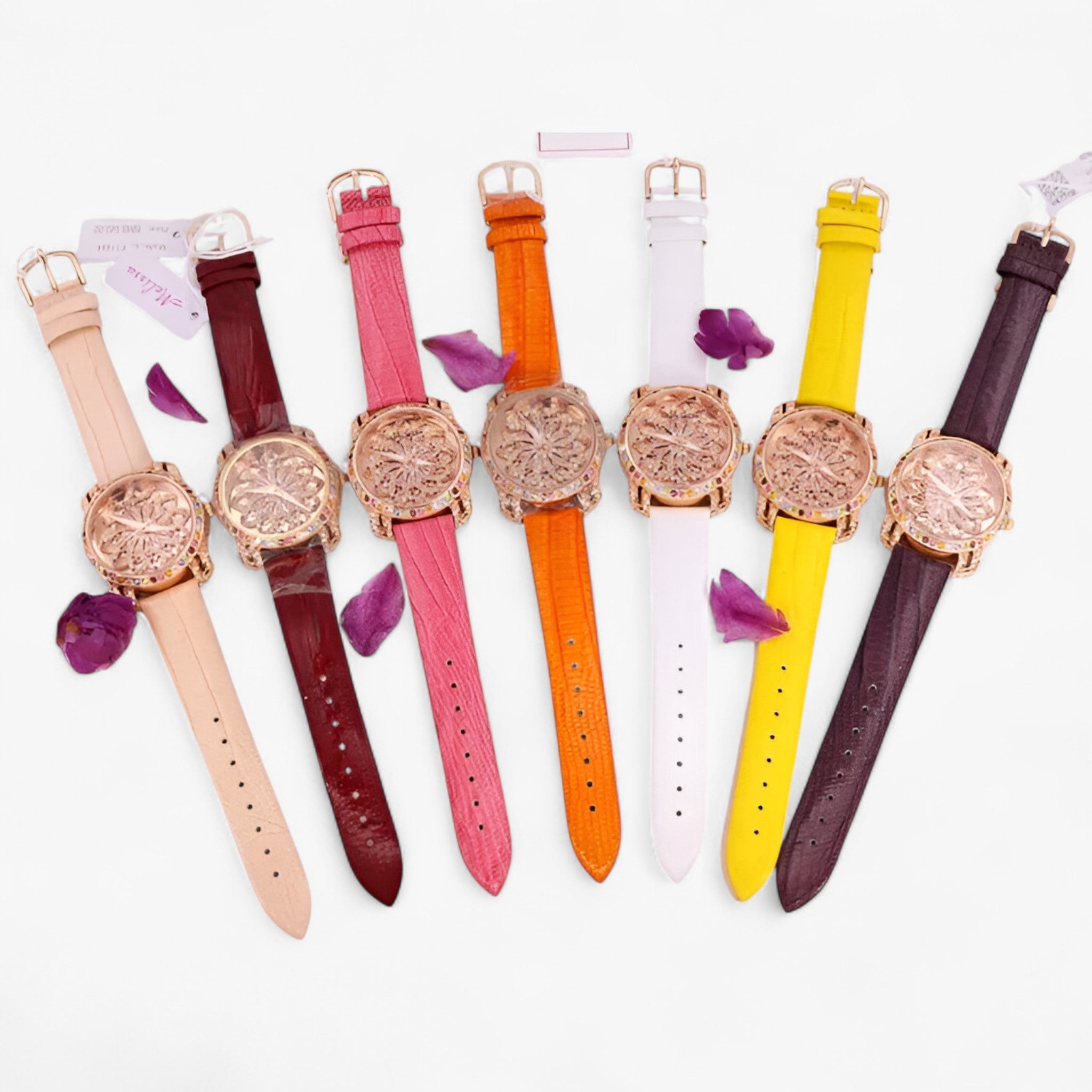 Yolanda | Candy Crystal Quartz dameshorloge met leren band