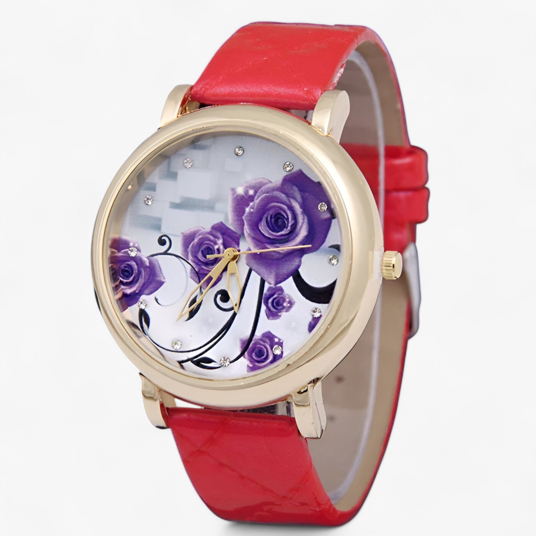 Zelda | Elegant quartzhorloge met bloemenleren band