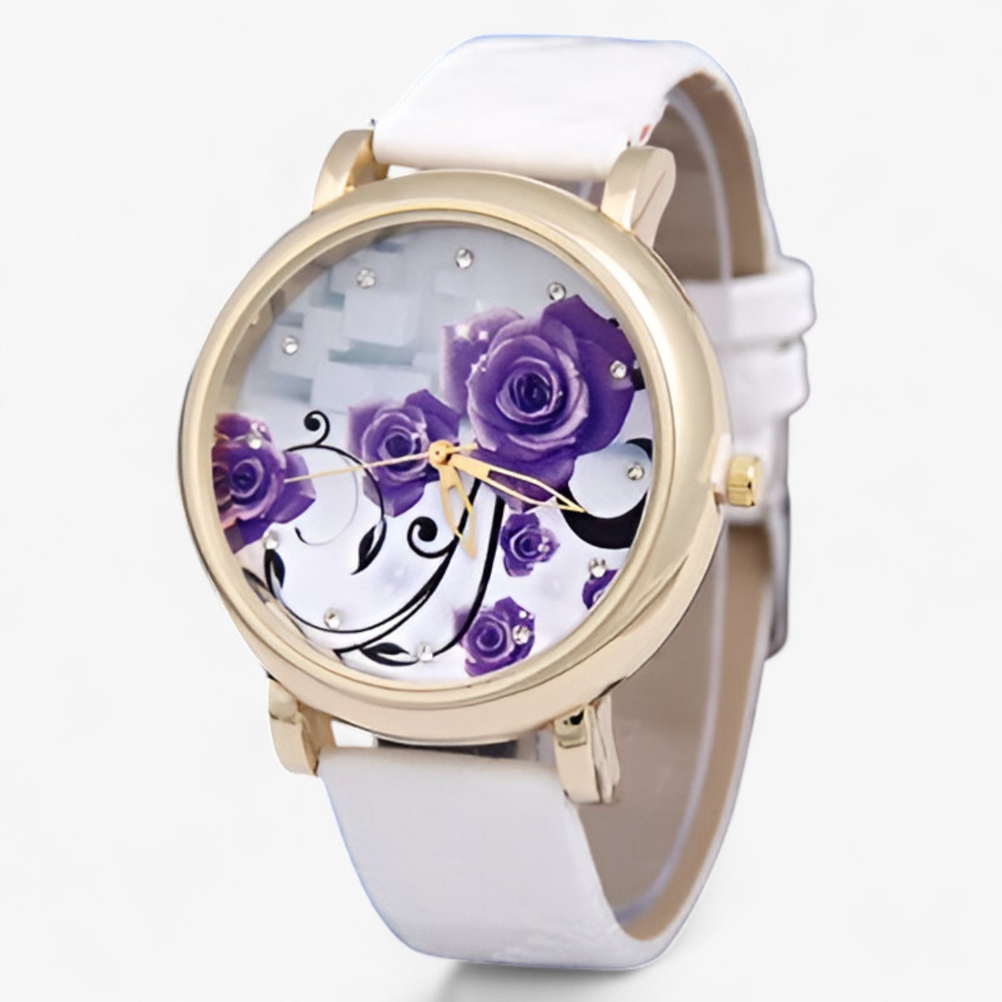 Zelda | Elegant quartzhorloge met bloemenleren band