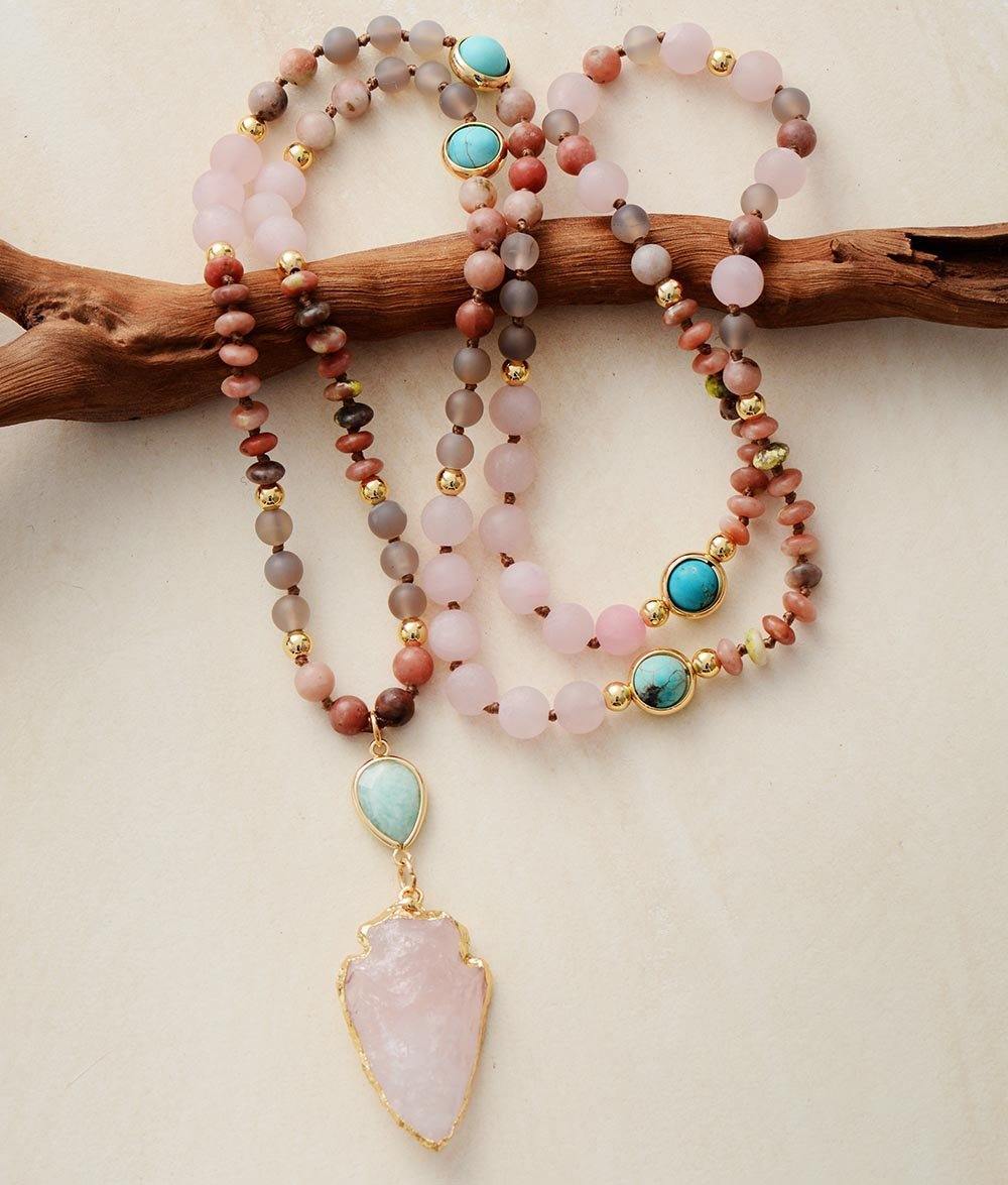 Beschermende ketting met rozenkwarts, amazoniet en jaspis