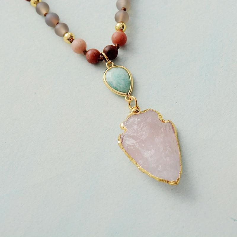 Beschermende ketting met rozenkwarts, amazoniet en jaspis