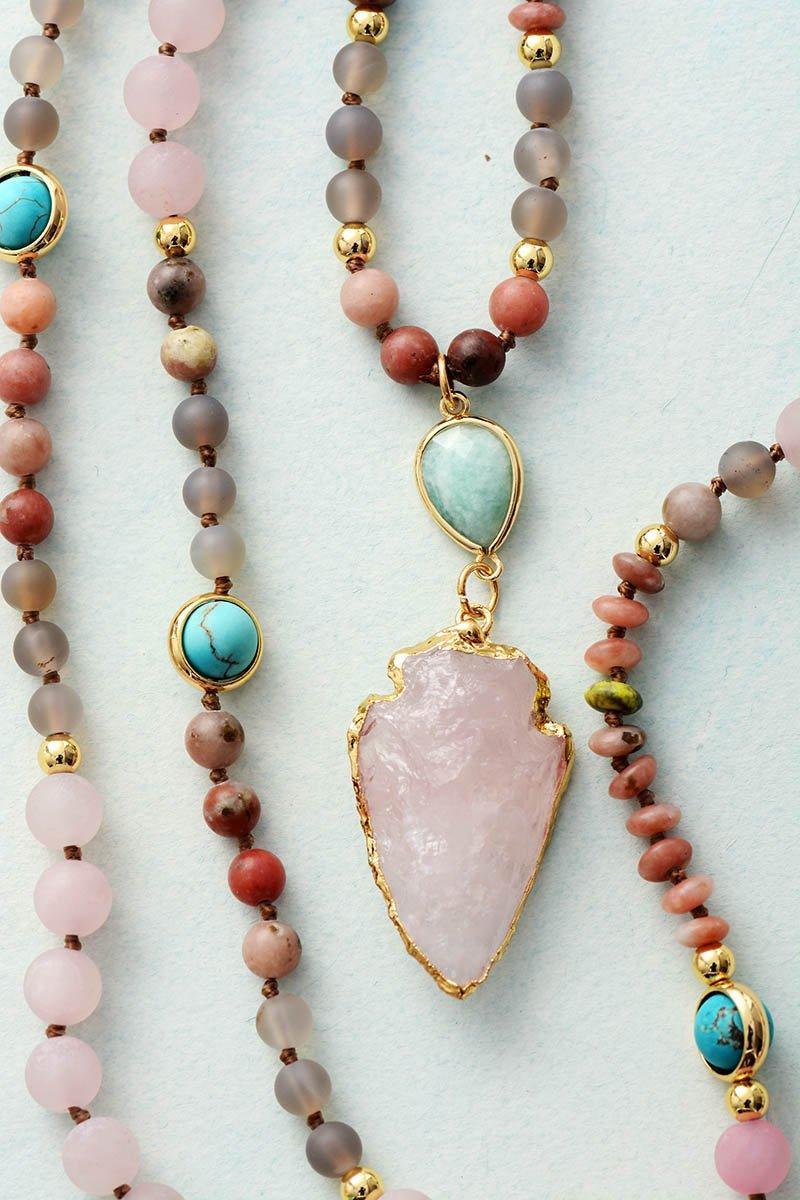 Beschermende ketting met rozenkwarts, amazoniet en jaspis