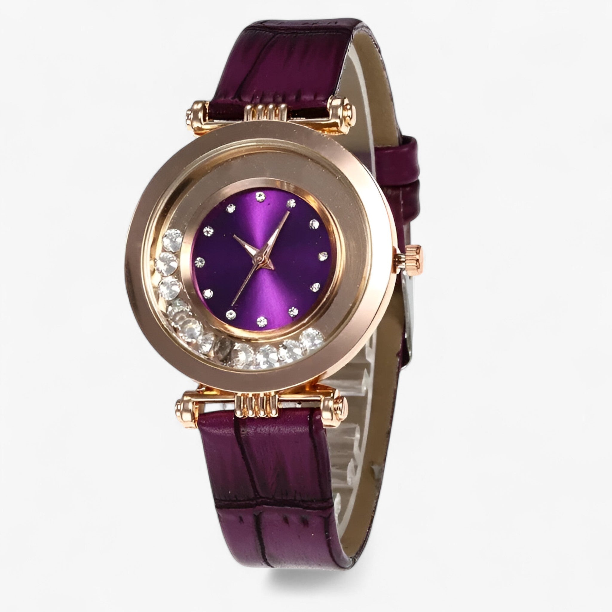 Bozena | Elegant dameshorloge met leren band en strass-gesp