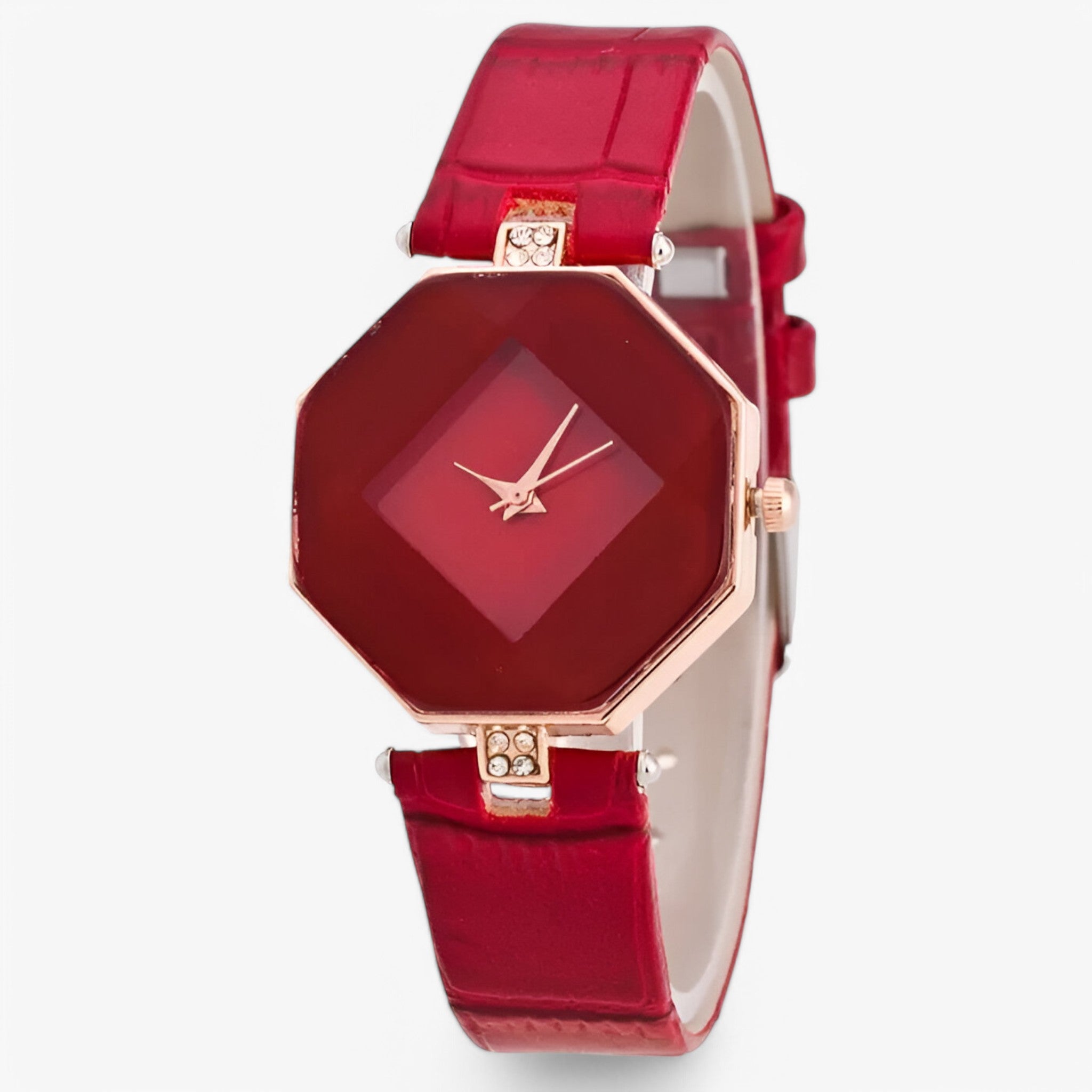Clare | Leren dameshorloge met gouden details en kristallen