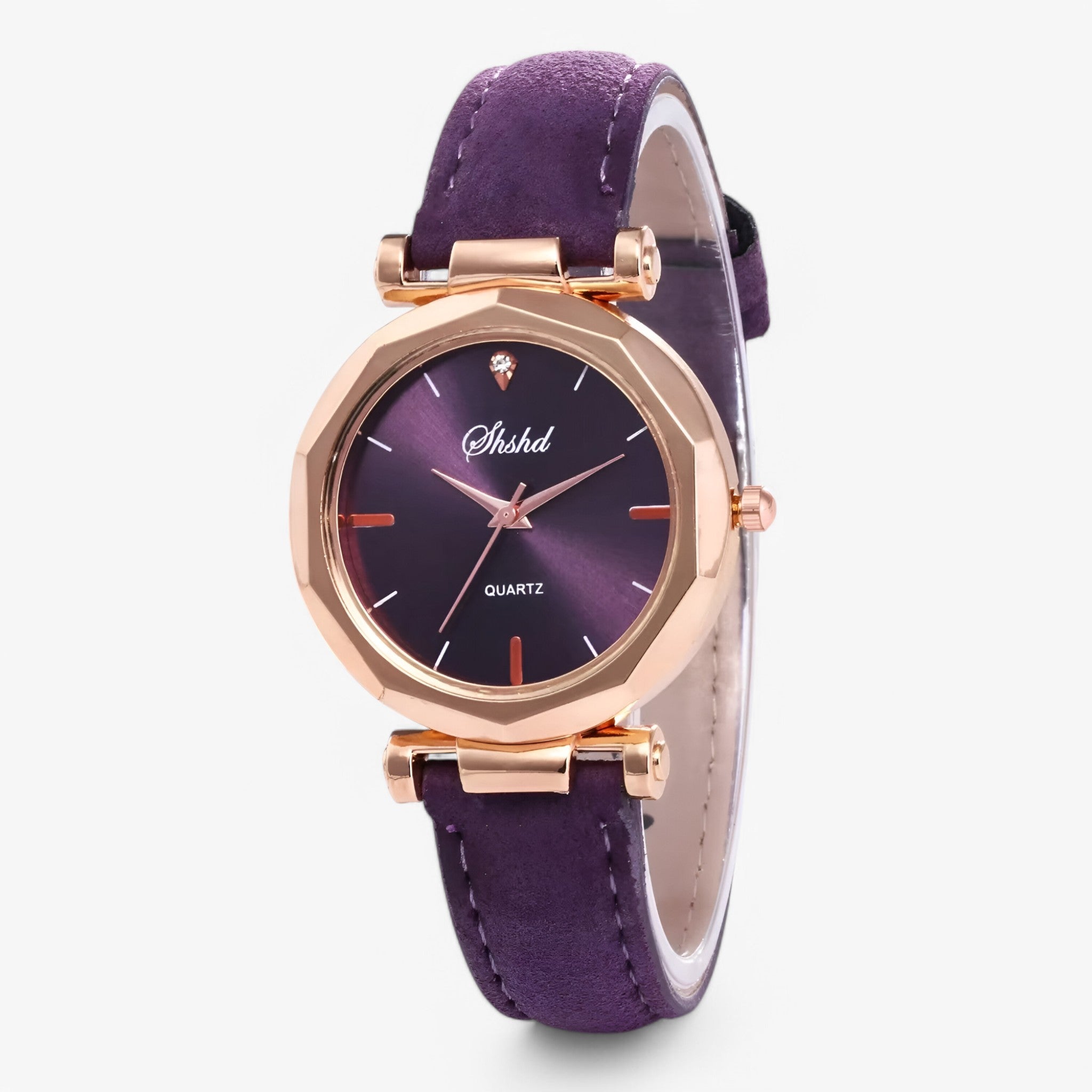 Aria | Leren dameshorloge met kristallen en quartz uurwerk