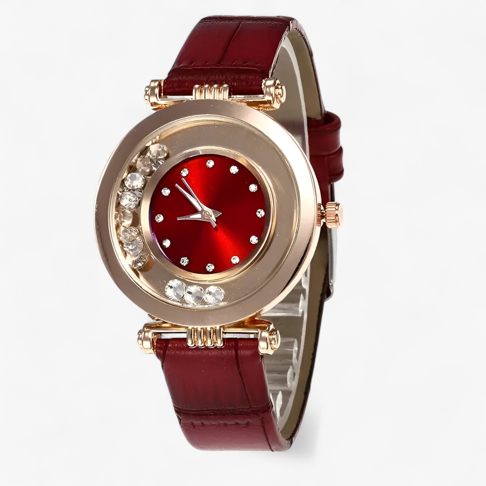 Bozena | Elegant dameshorloge met leren band en strass-gesp