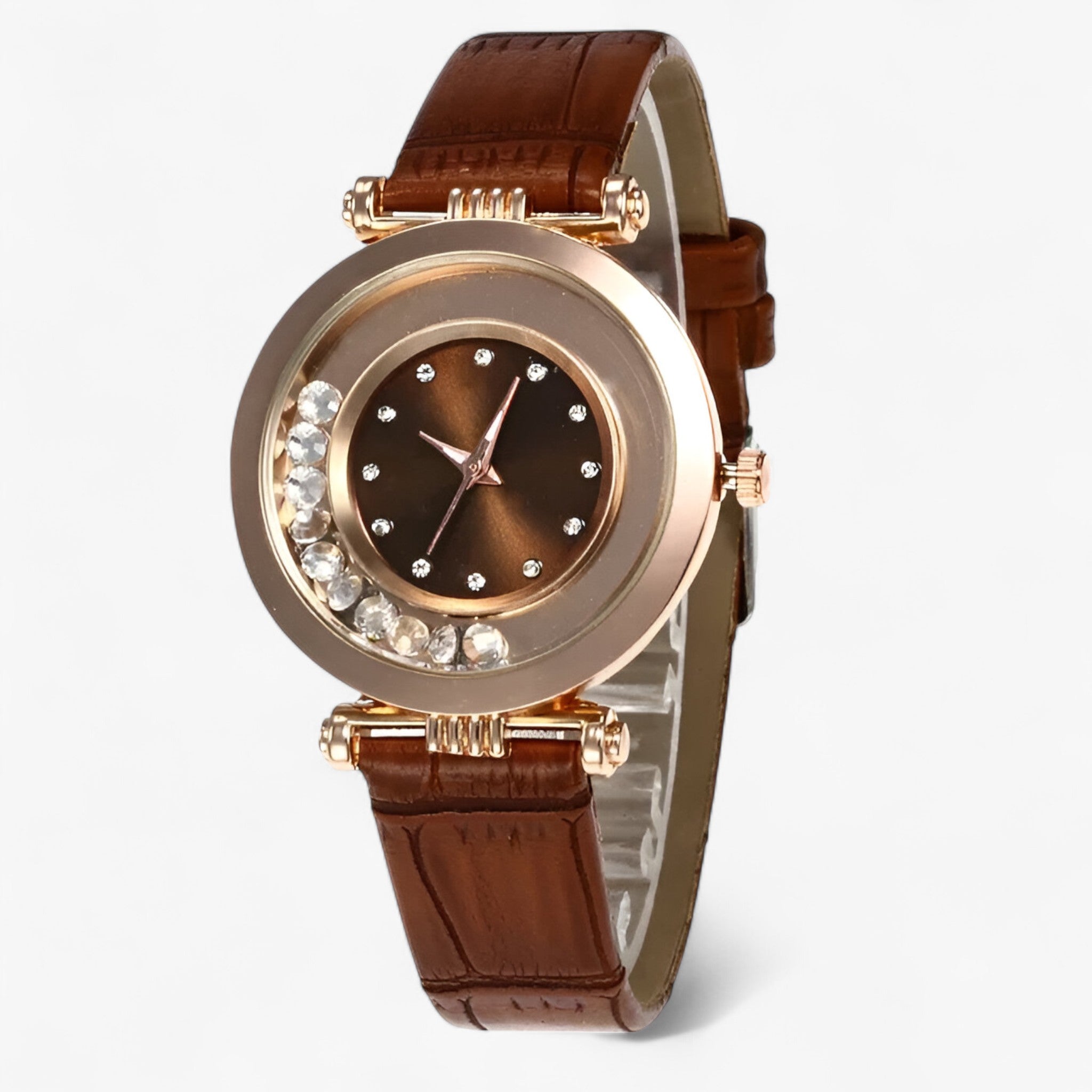 Bozena | Elegant dameshorloge met leren band en strass-gesp