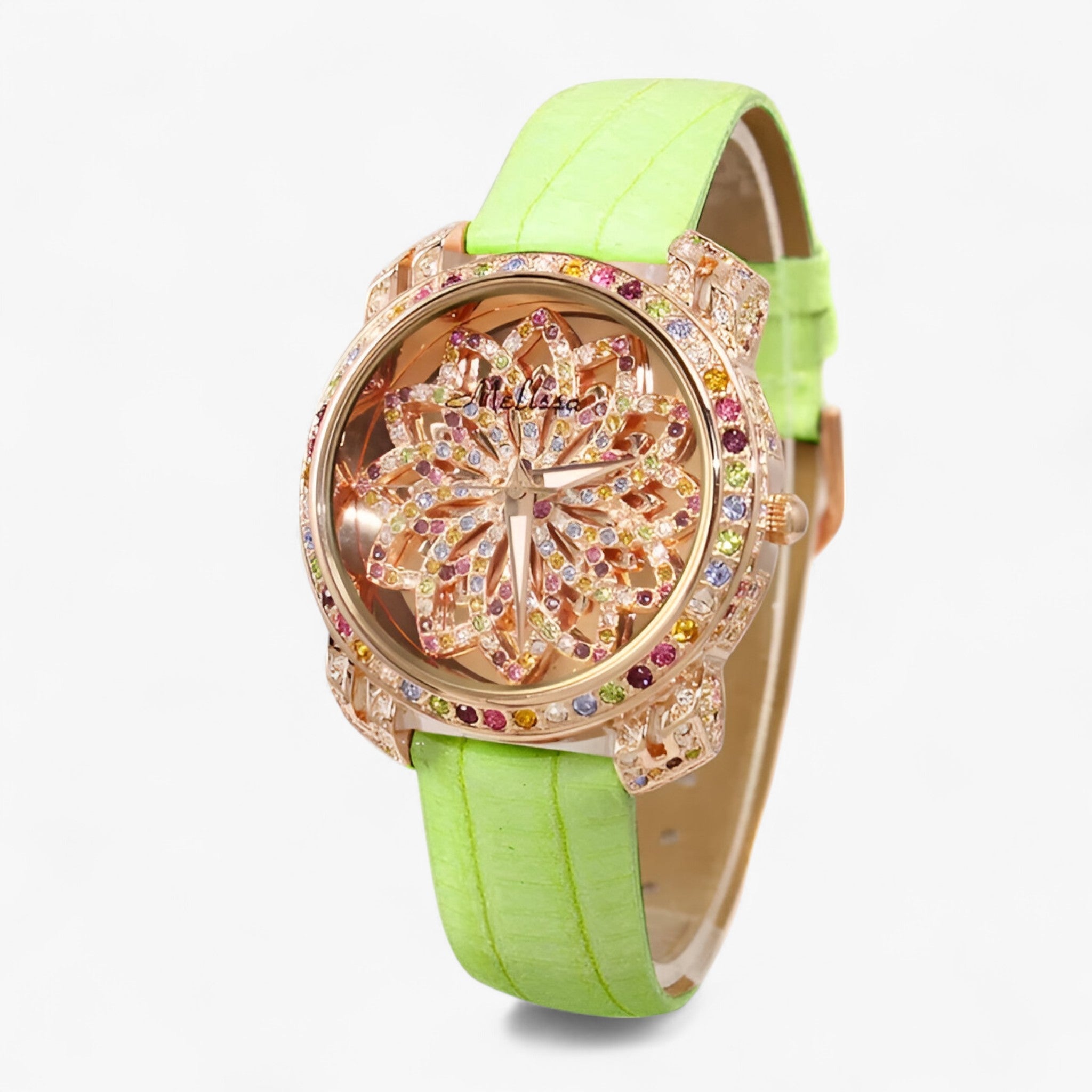 Yolanda | Candy Crystal Quartz dameshorloge met leren band