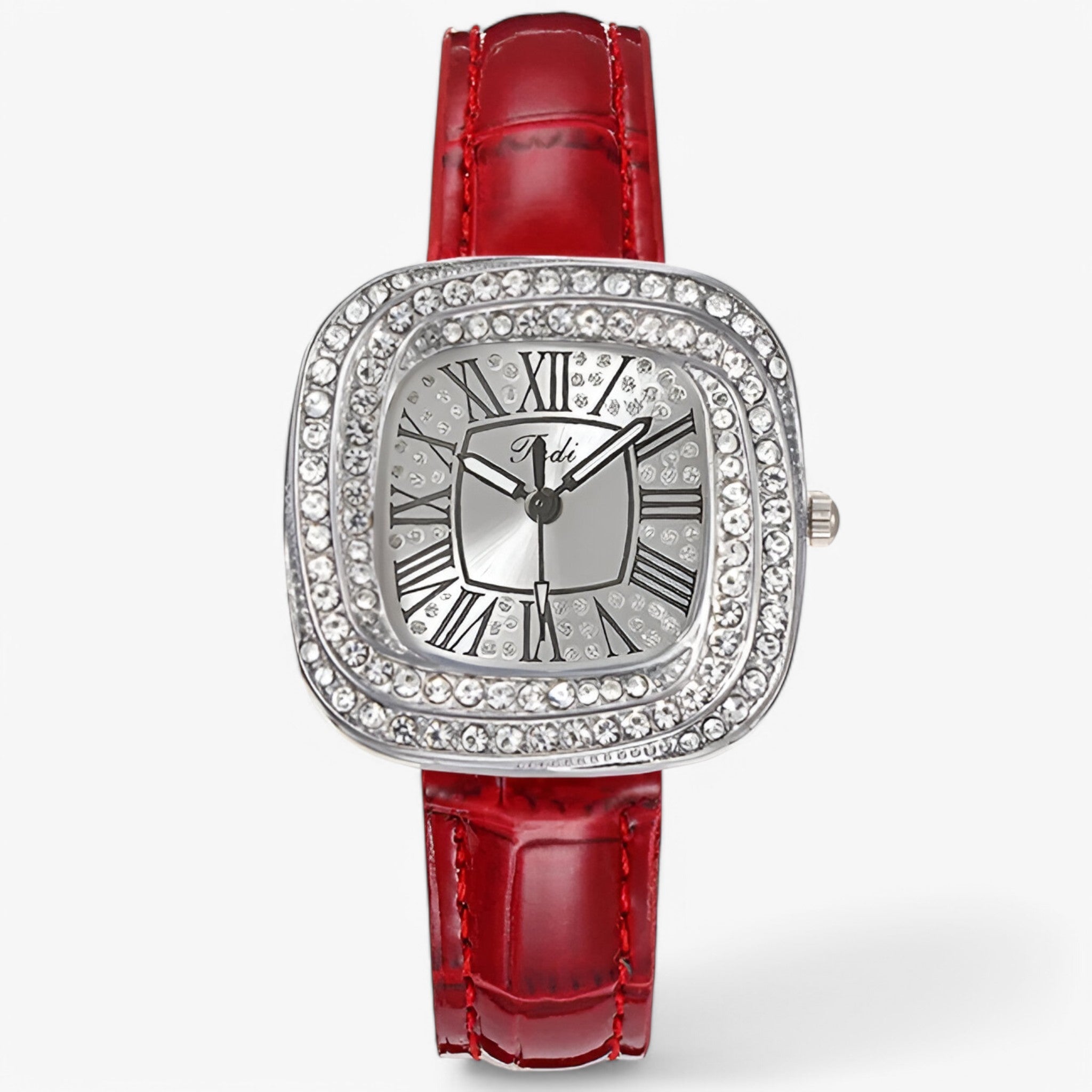 Stella – Elegant dameshorloge met groene leren diamanten