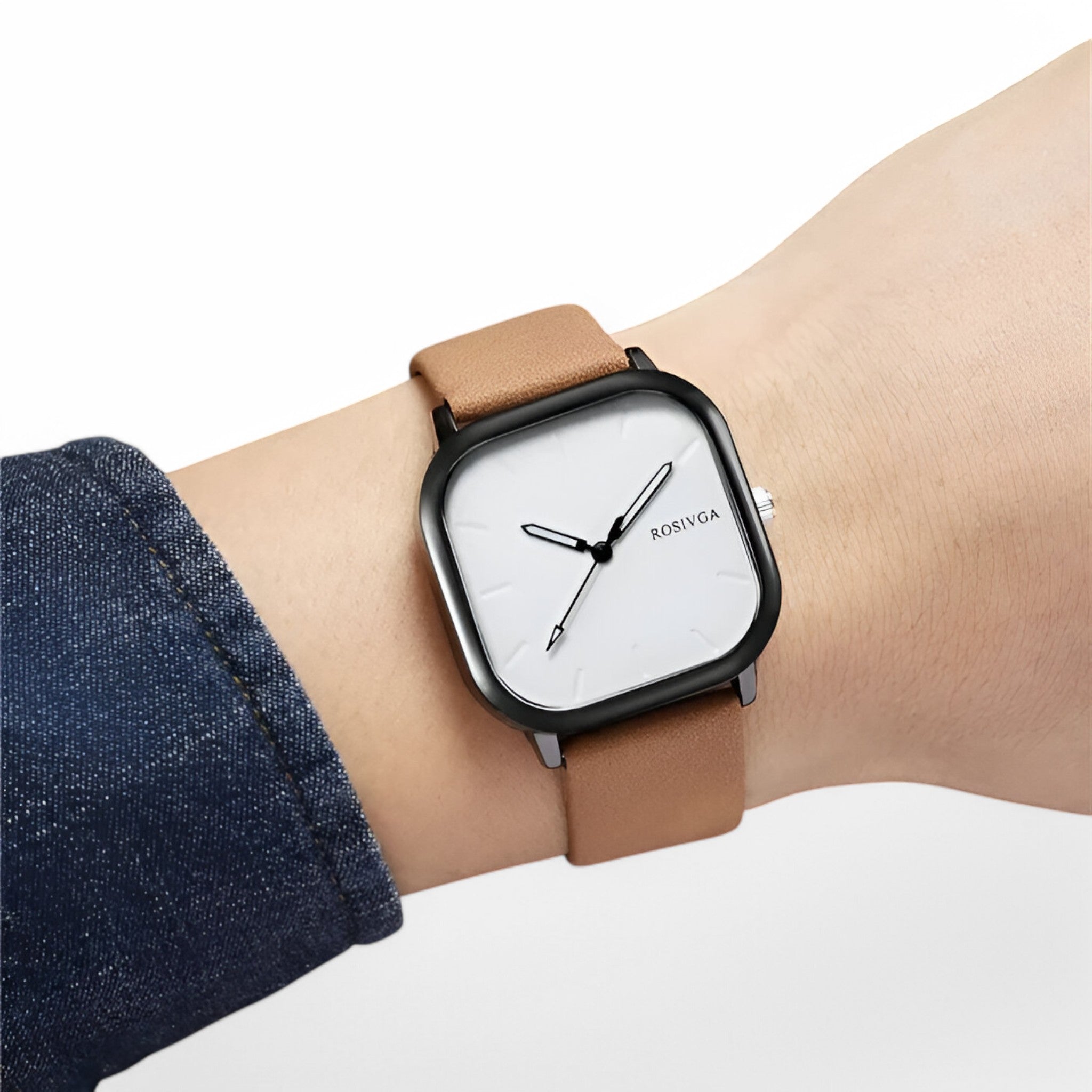 Elias | PU leren quartzhorloge met vierkante wijzerplaat