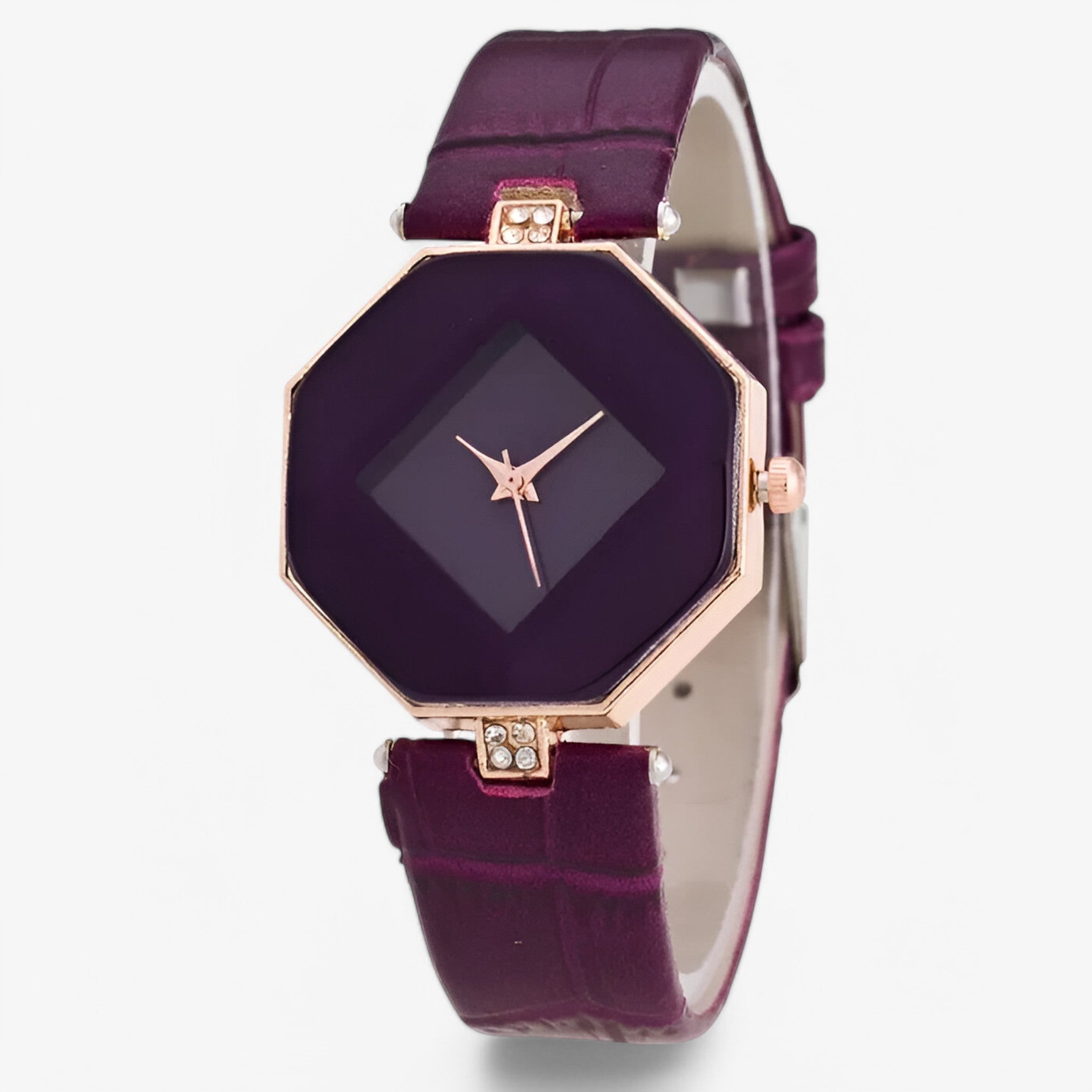 Clare | Leren dameshorloge met gouden details en kristallen