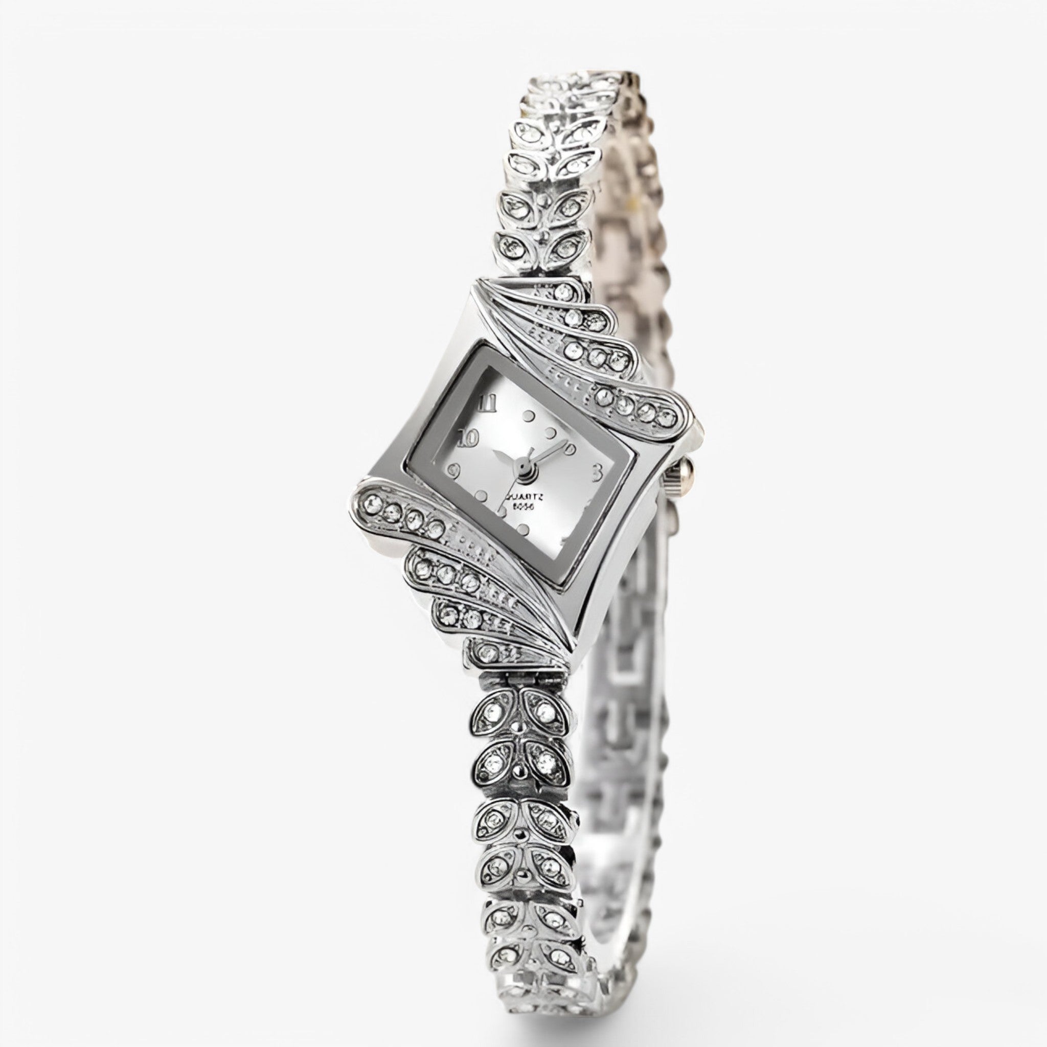 Allegra | Quartz dameshorloge met kristallen en ruitarmband