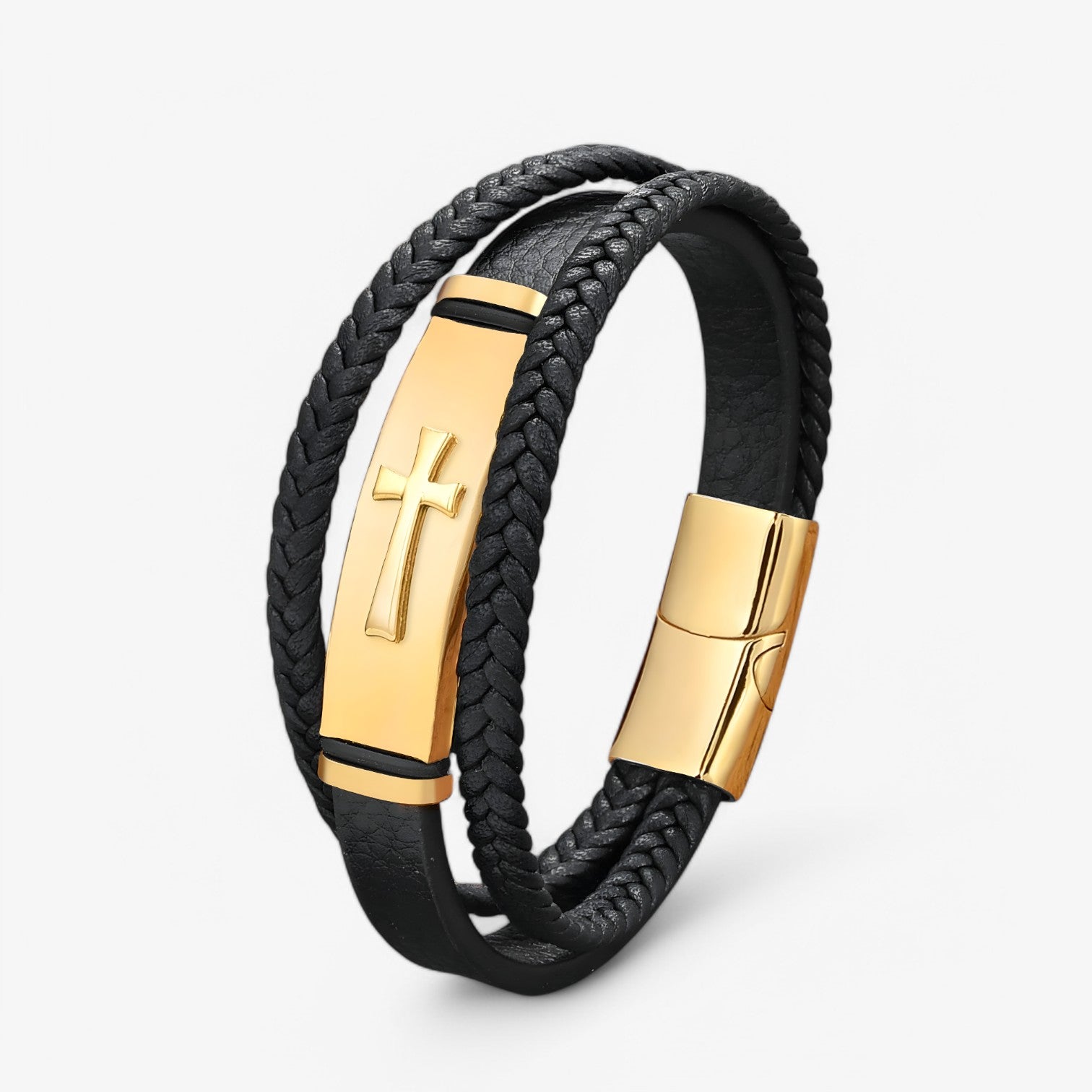 Rafa | Stoere Zwart-Gouden Kruis Armband