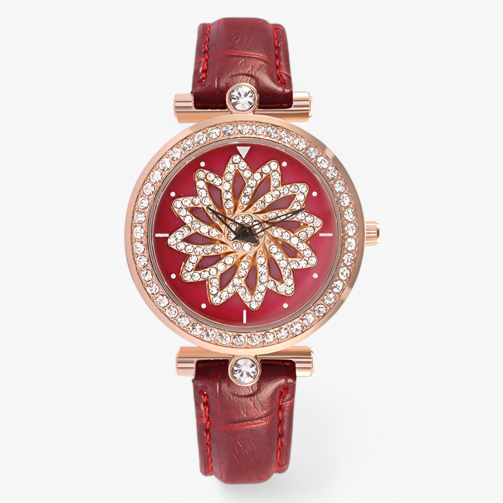 Brenda | Dameshorloge met roterende bloemenwijzerplaat en elegante mesh band