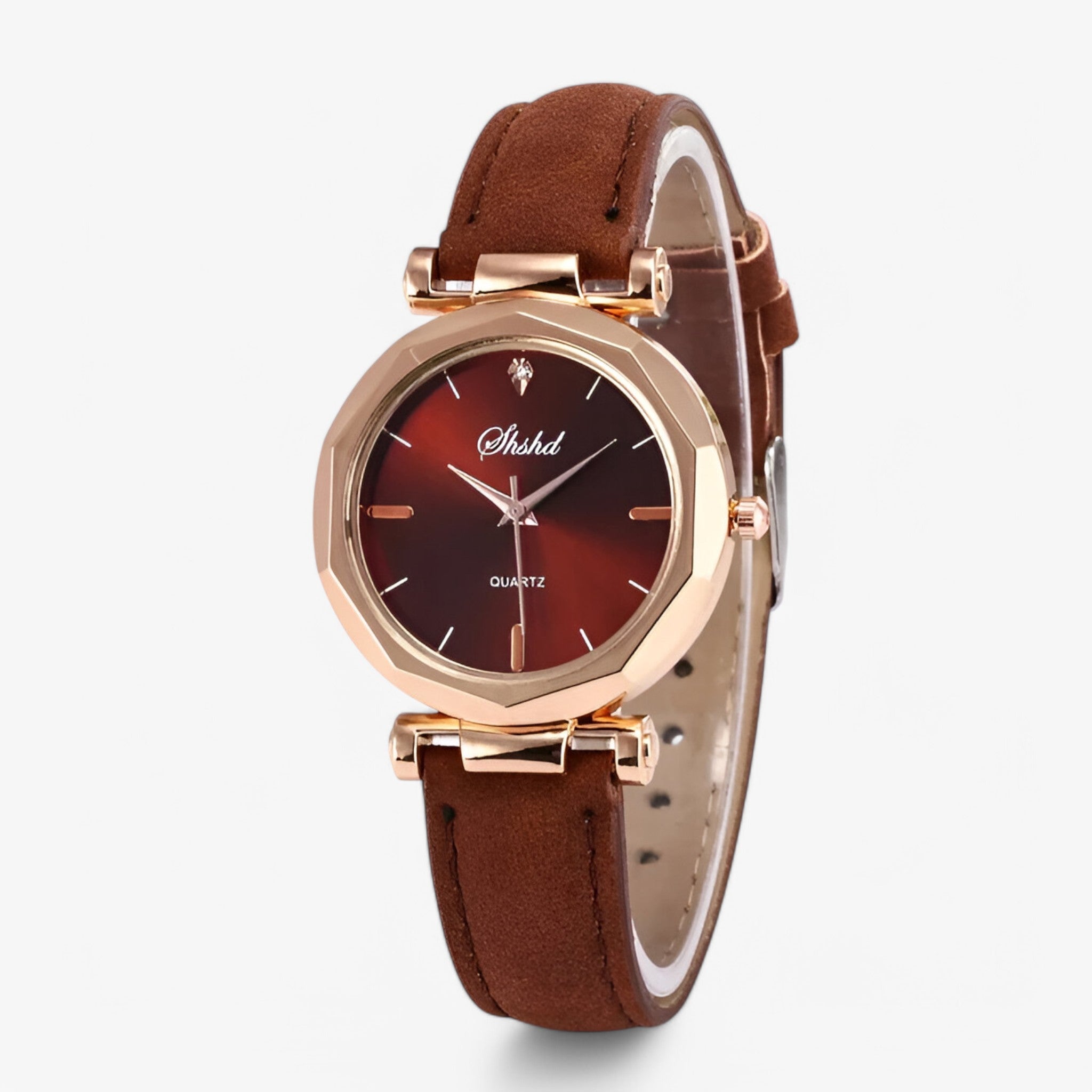 Aria | Leren dameshorloge met kristallen en quartz uurwerk