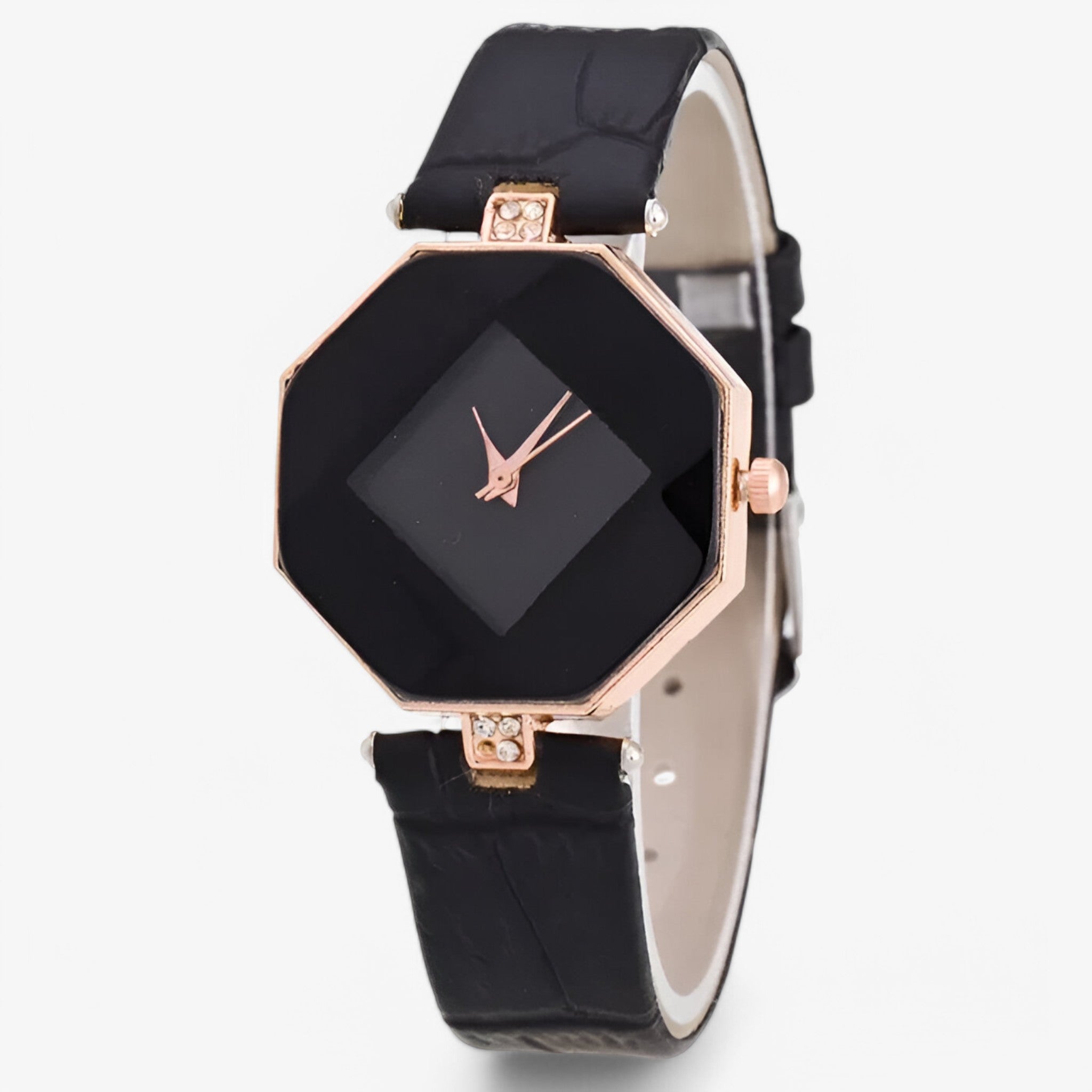 Clare | Leren dameshorloge met gouden details en kristallen
