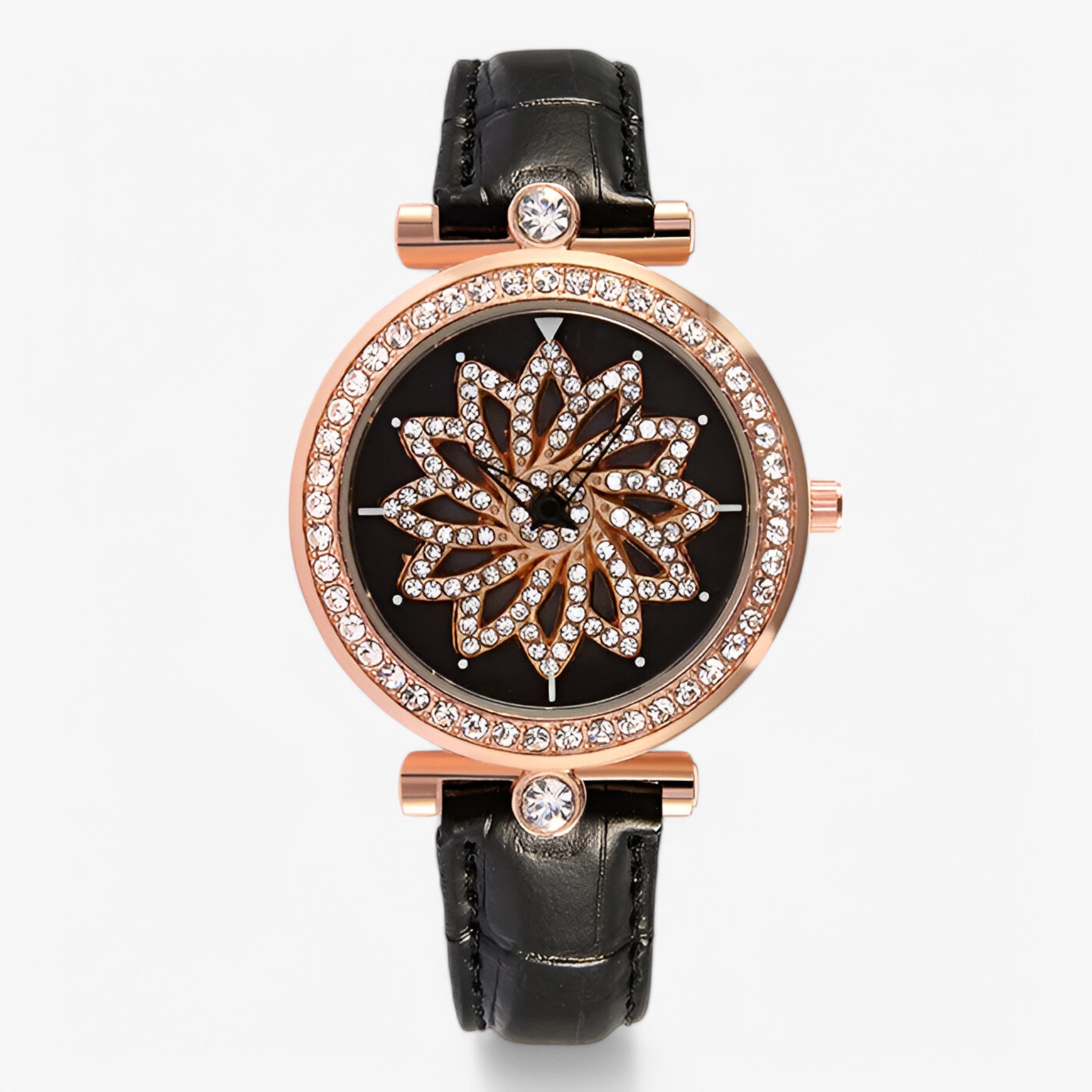Brenda | Dameshorloge met roterende bloemenwijzerplaat en elegante mesh band