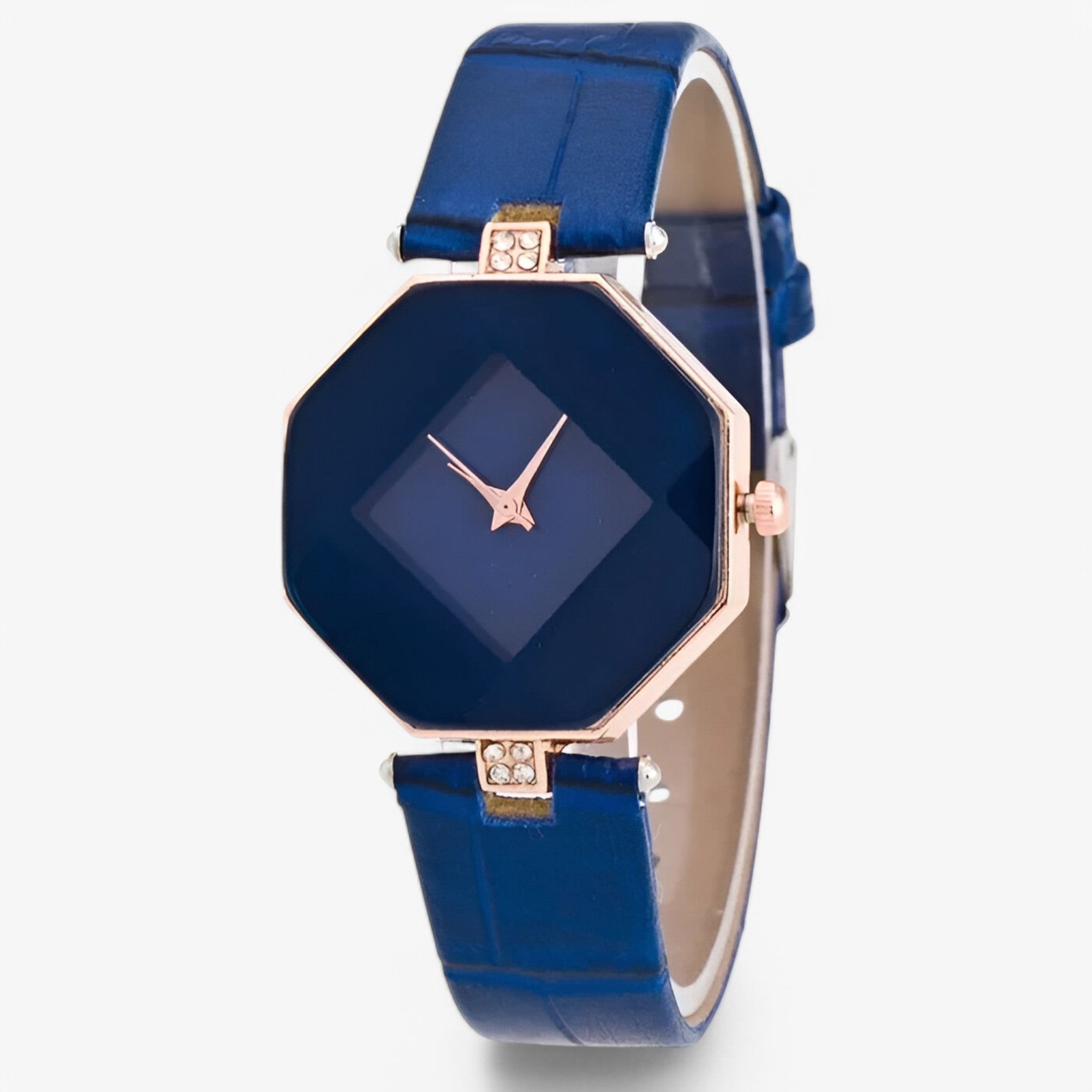 Clare | Leren dameshorloge met gouden details en kristallen