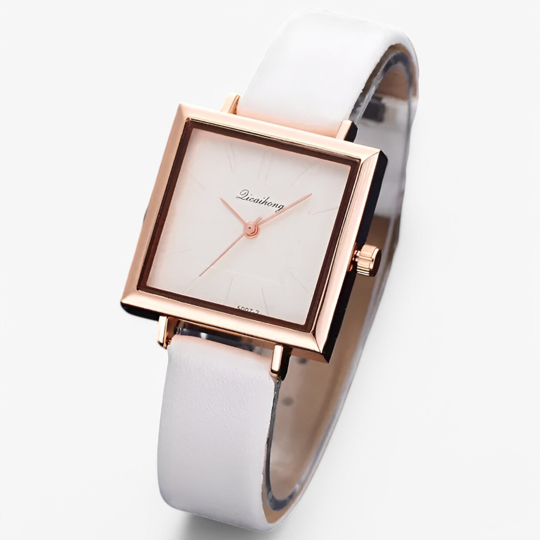 Belle | Roségouden dameshorloge met leren band en quartz uurwerk