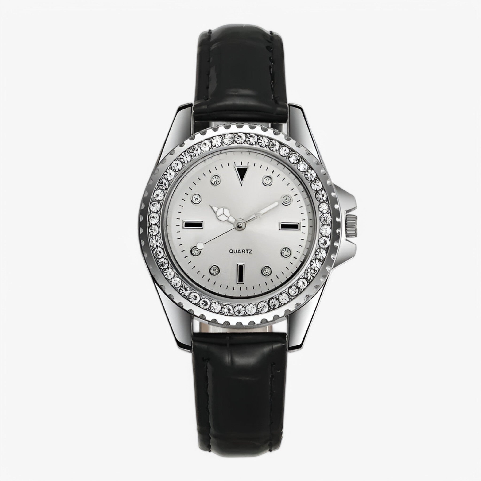 Dalia | Dameshorloge met groene leren band en diamantaccenten
