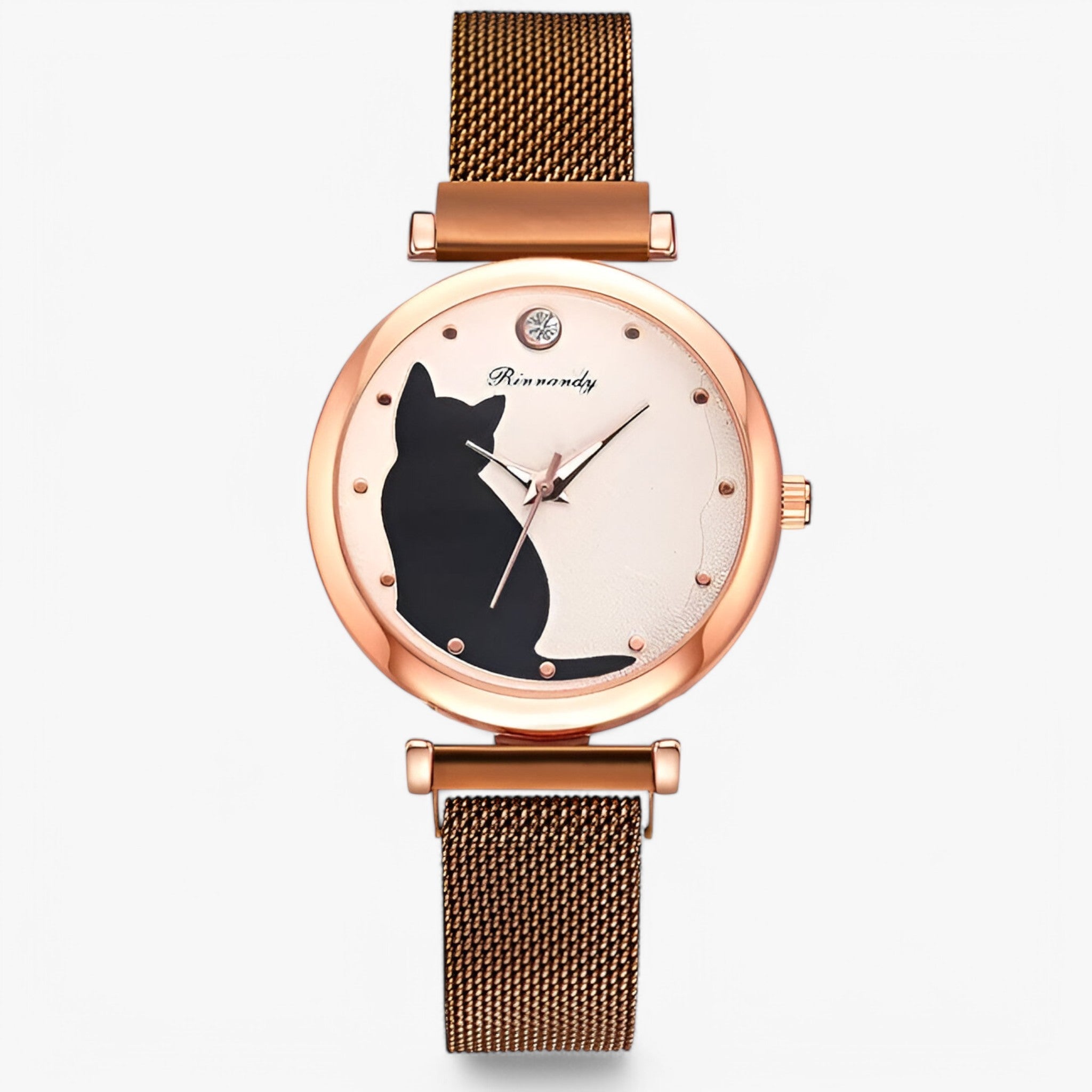 Skylar | Dameshorloge met kattenwijzerplaat en mesh band