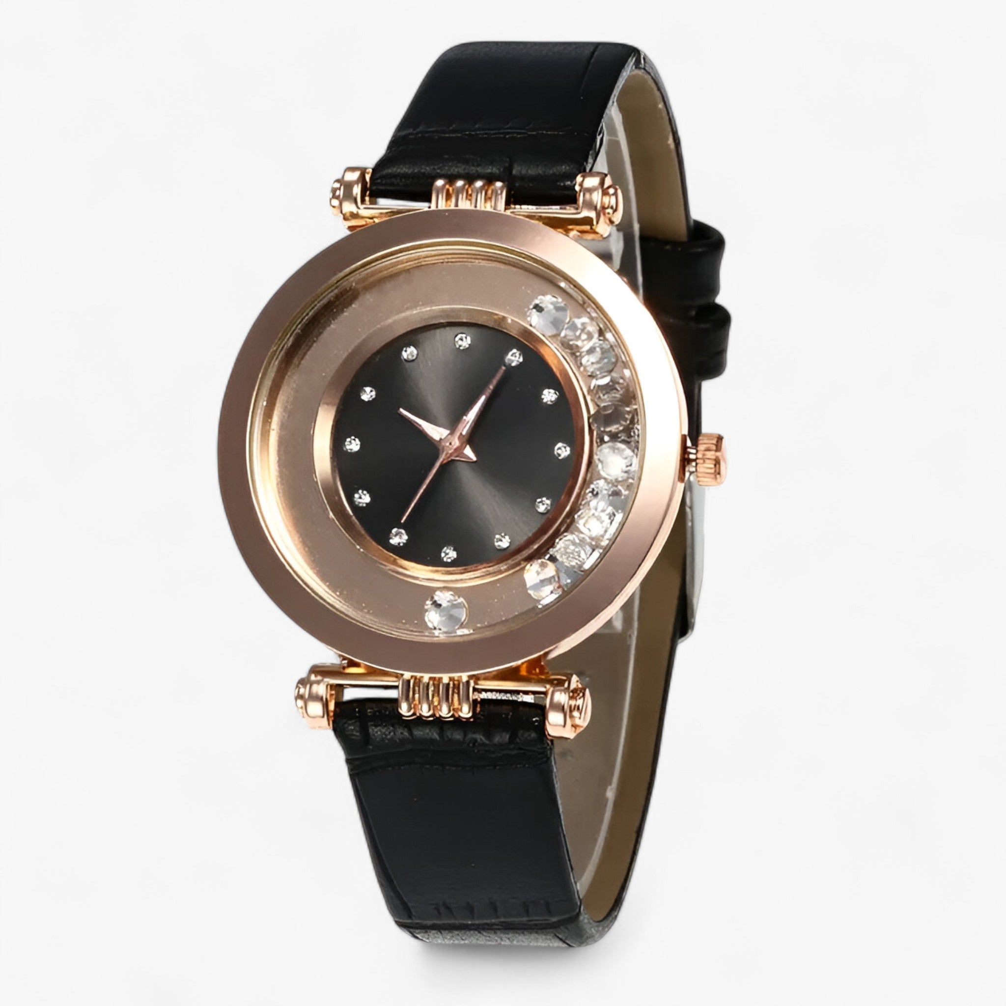 Bozena | Elegant dameshorloge met leren band en strass-gesp