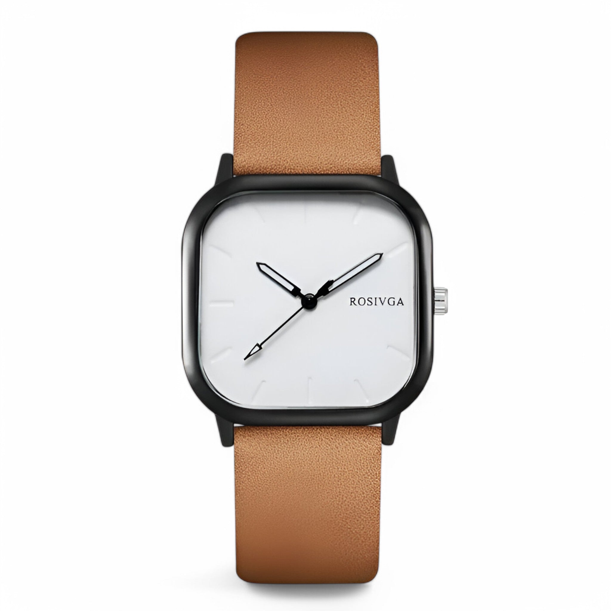 Elias | PU leren quartzhorloge met vierkante wijzerplaat